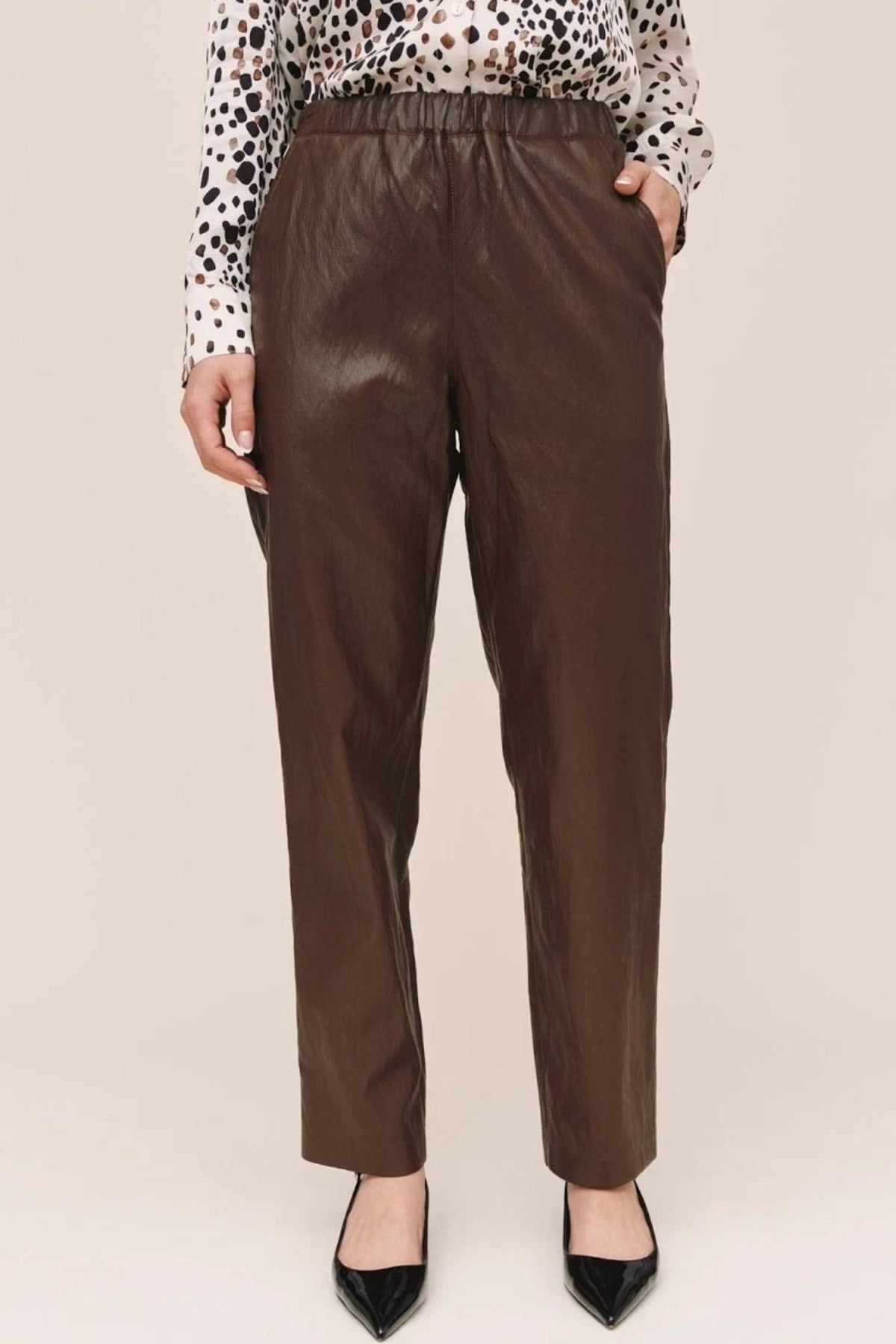 Faux Leather Elastic Waist Pant