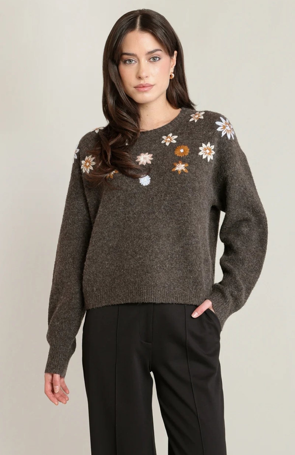 Embroidered Flower Sweater