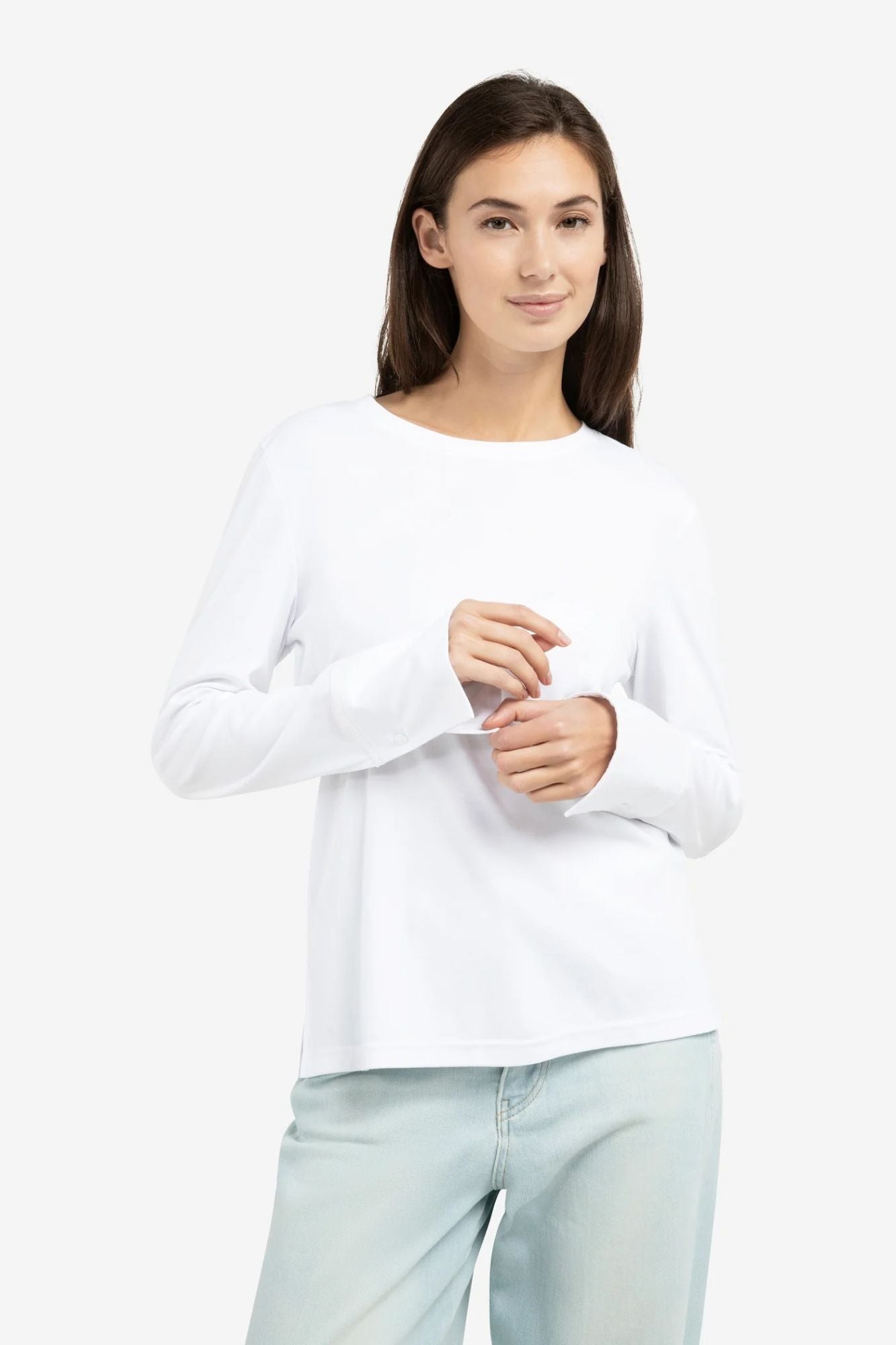 Long Sleeve Jersey Top with Woven Cuffs