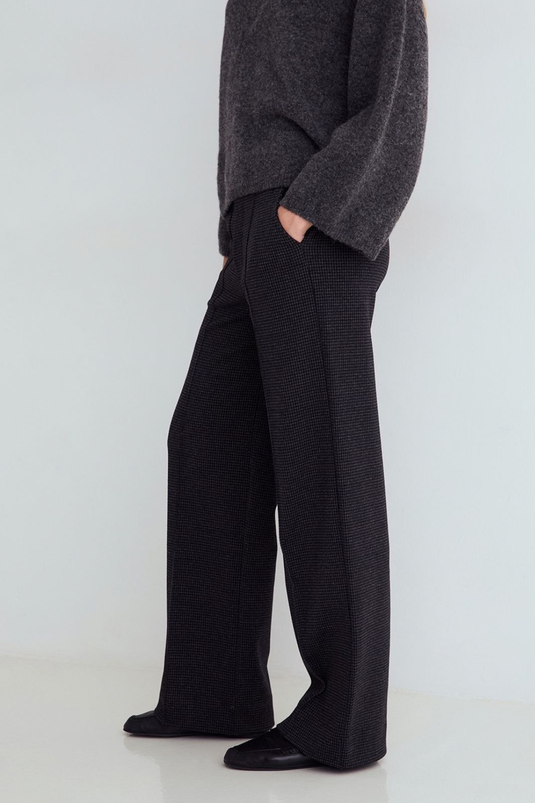 Wide Leg Check Trousers