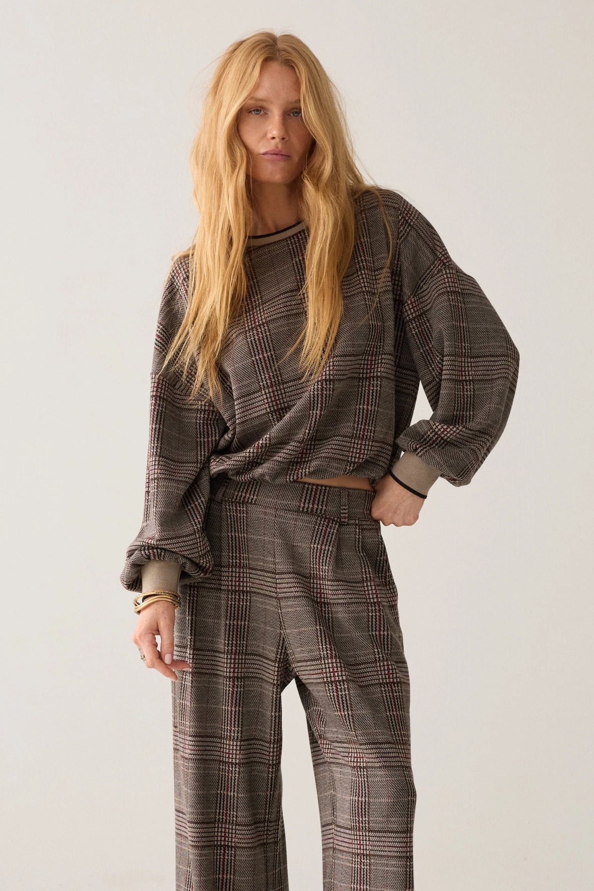 Plaid Jacquard Wide Leg Pants