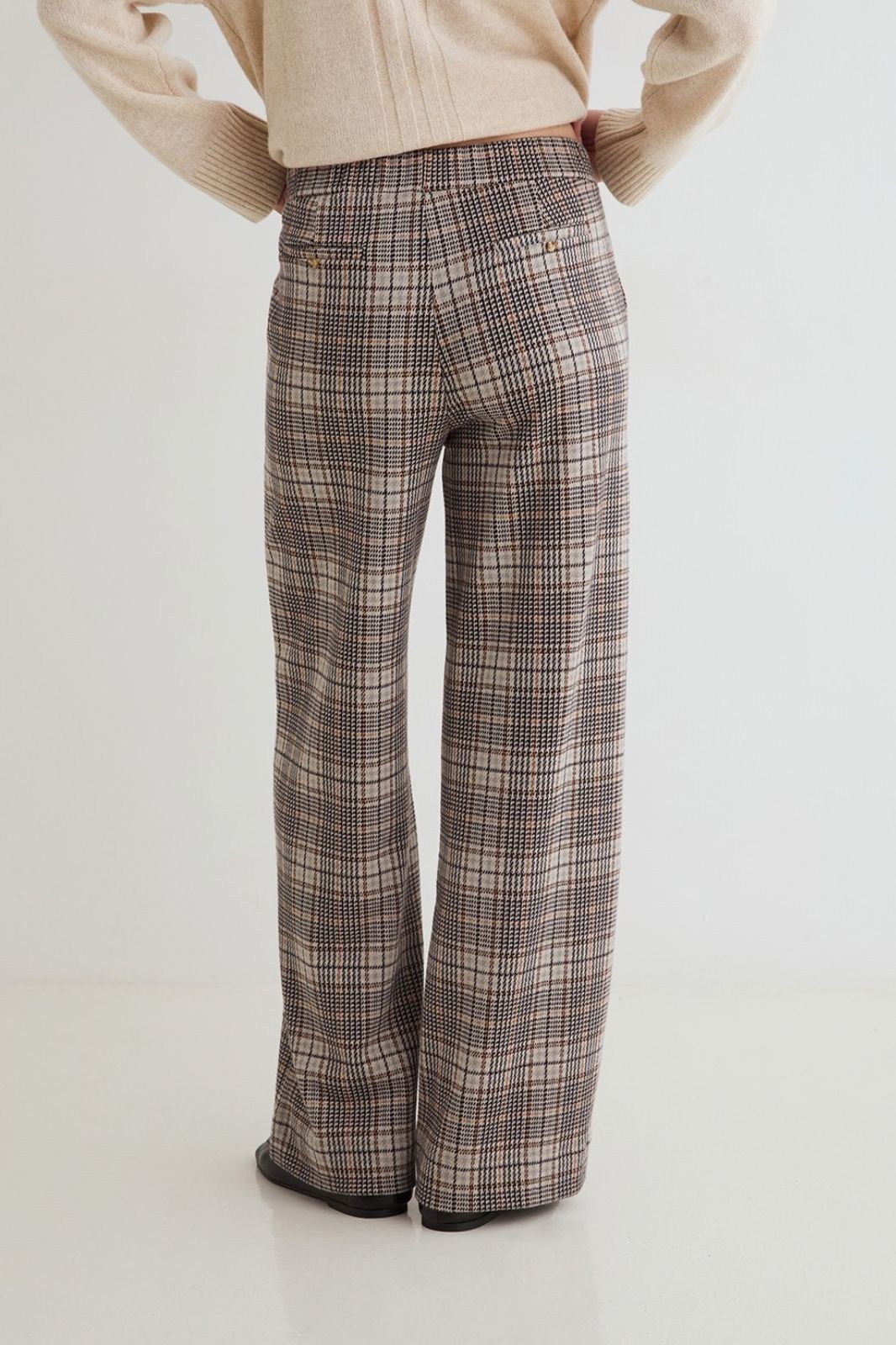 Wide Leg Check Trousers