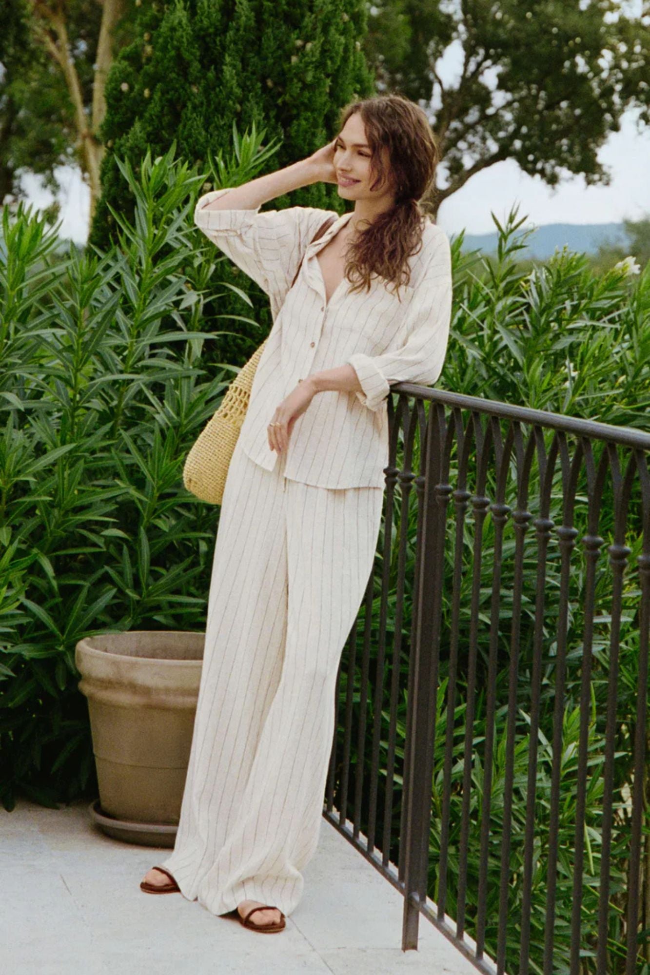 Henri Striped Linen Wide Leg Pant