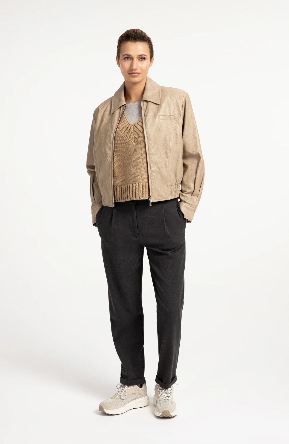 Faux Leather Cropped Jacket