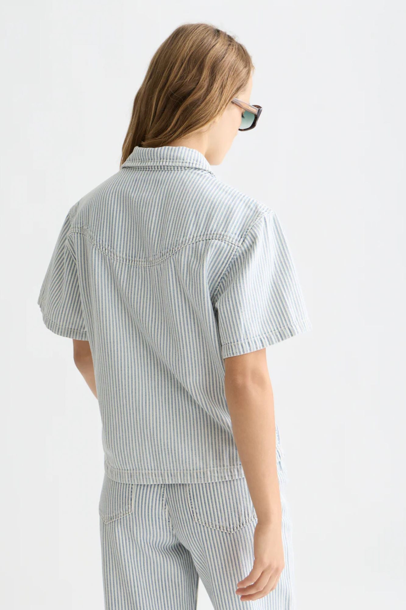 Short Sleeve Denim Shirt Indigo Stripe