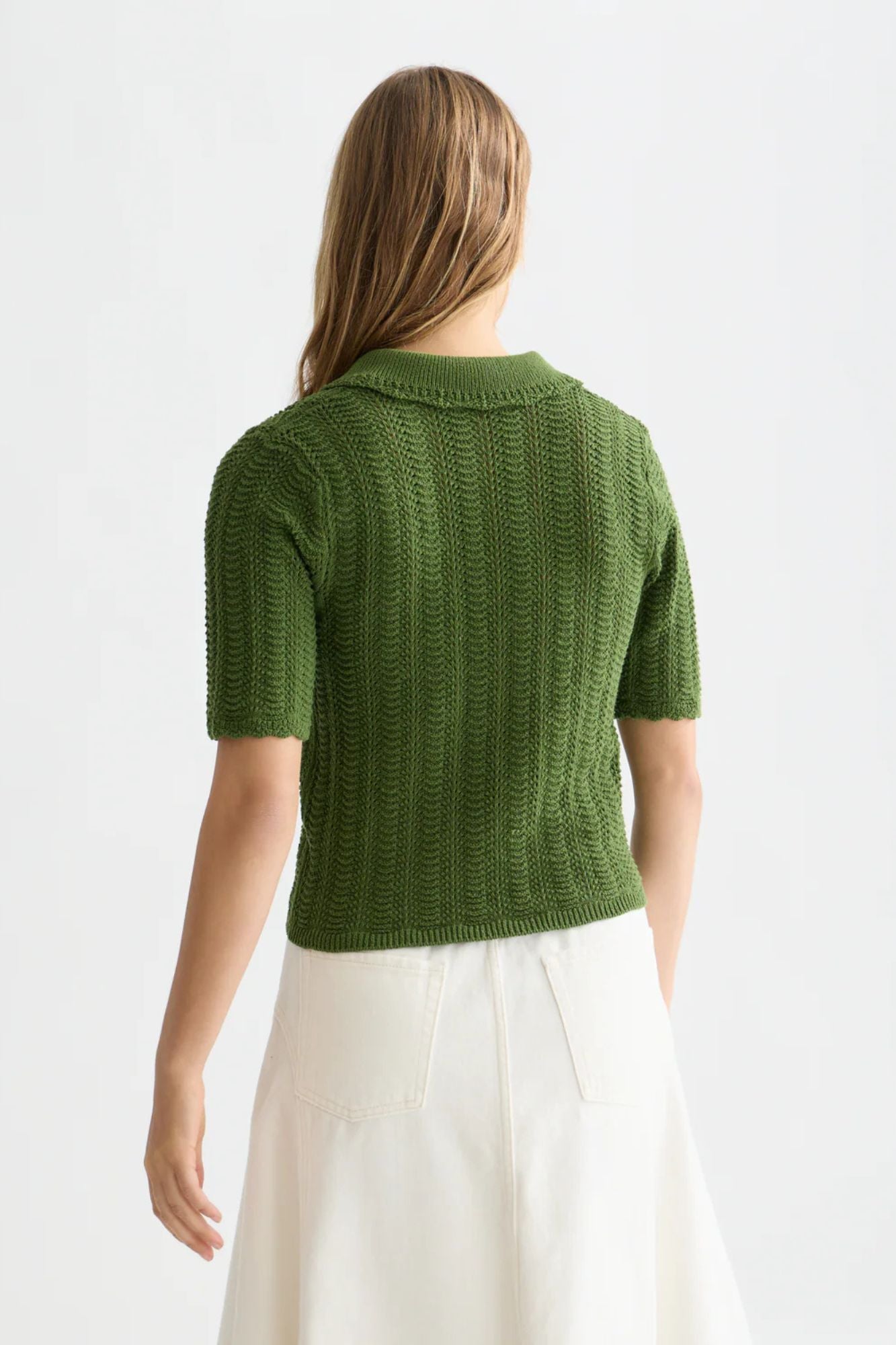 Pointelle Collared Knitted Tee