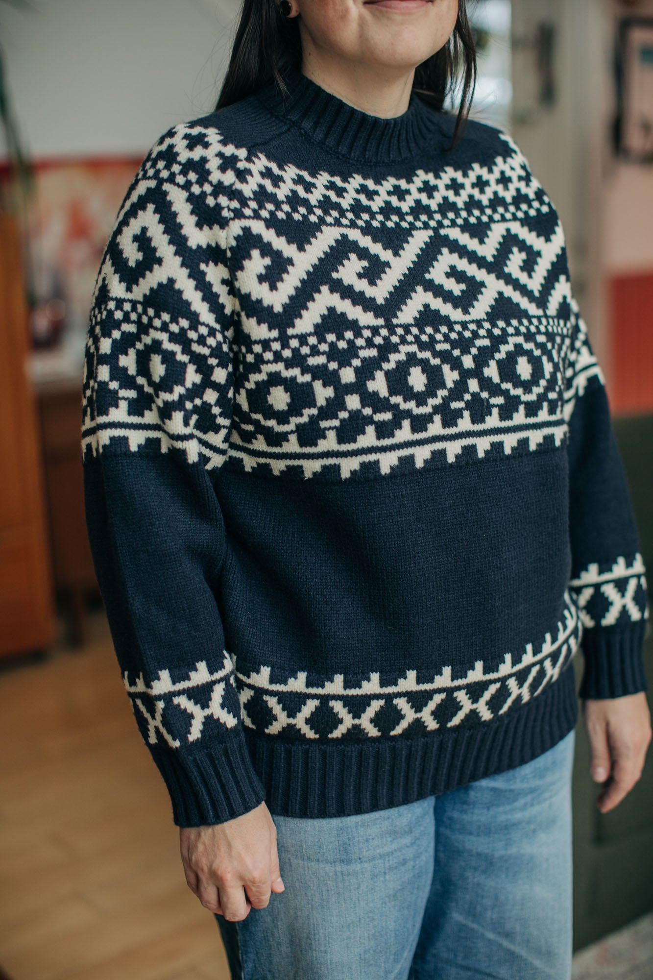 Fair Isle Knit Sweater Navy/Cream