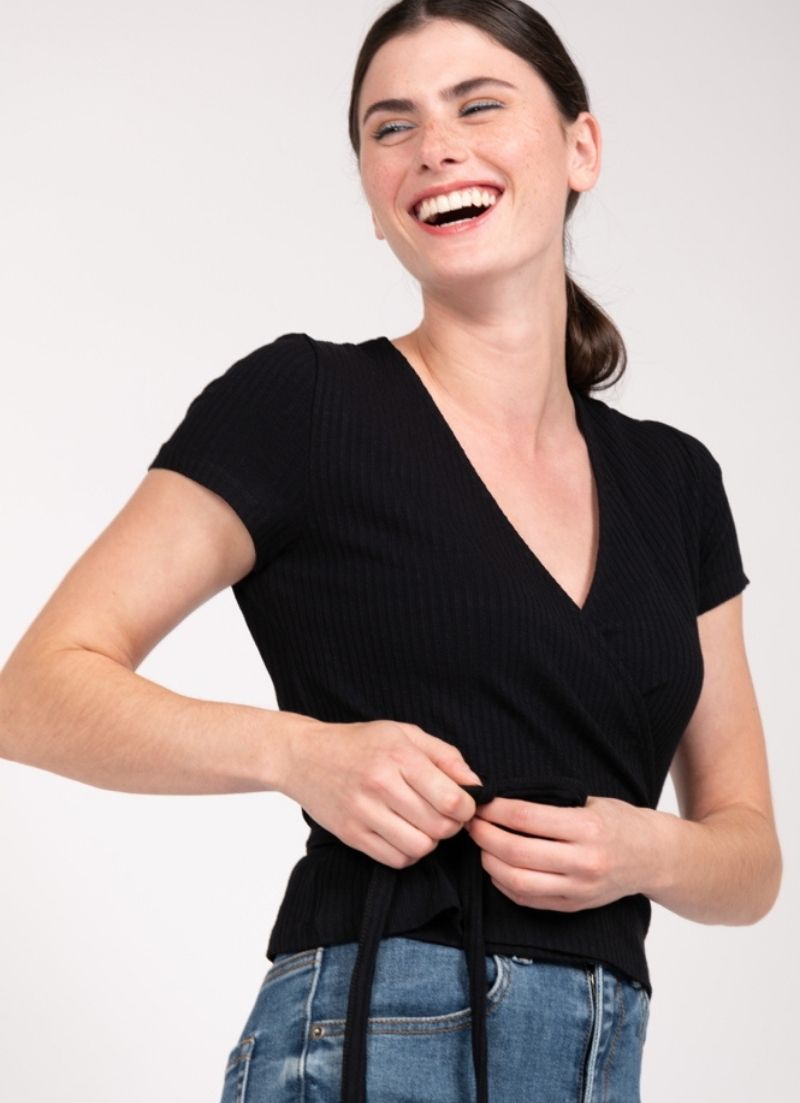 Ribbed Wrap Top