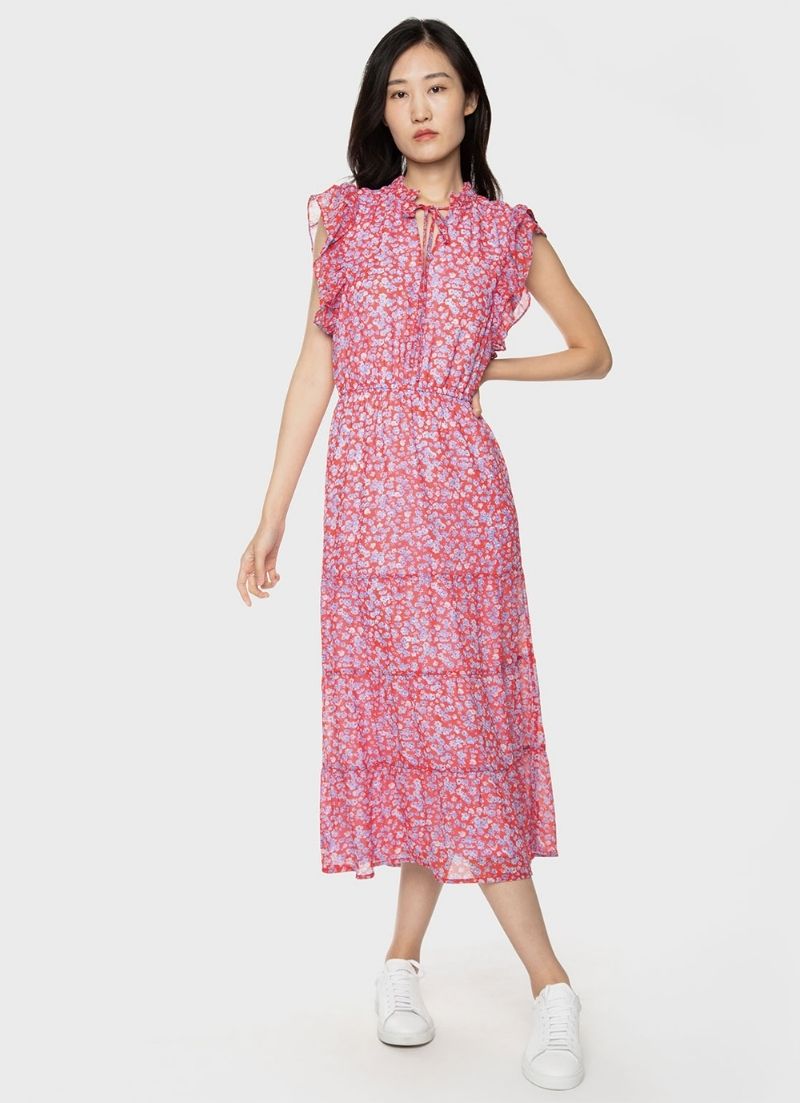 Dex - Robe longue étagée à manches volantées