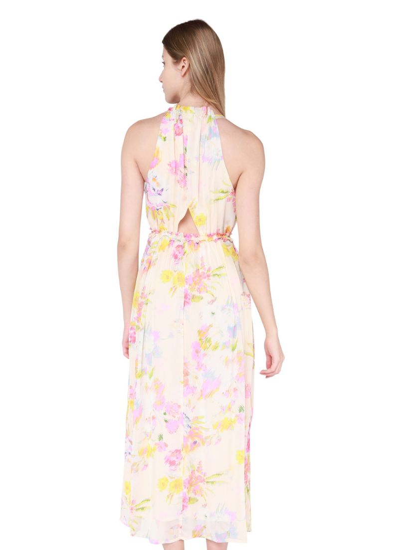 Robe midi dos nu à col en V