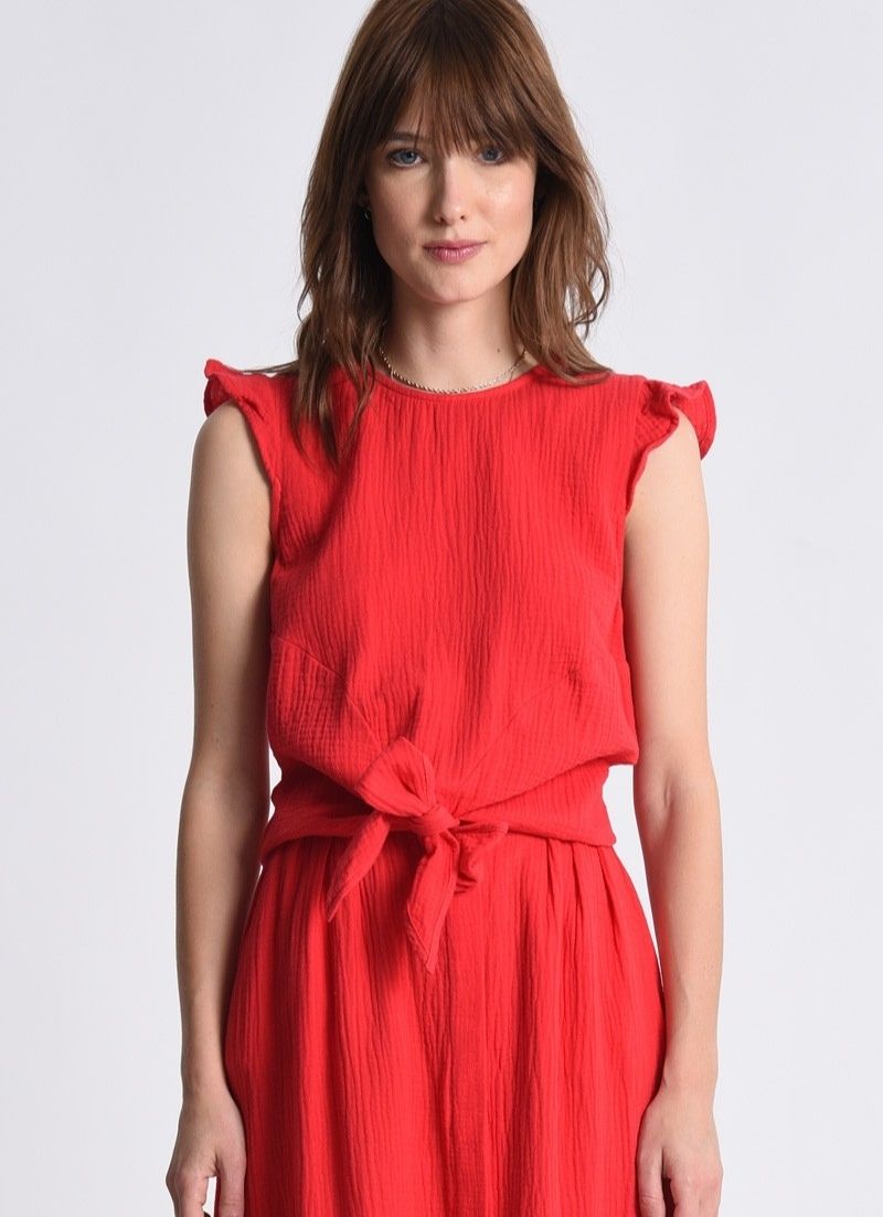 Tie Front Sleeveless Blouse