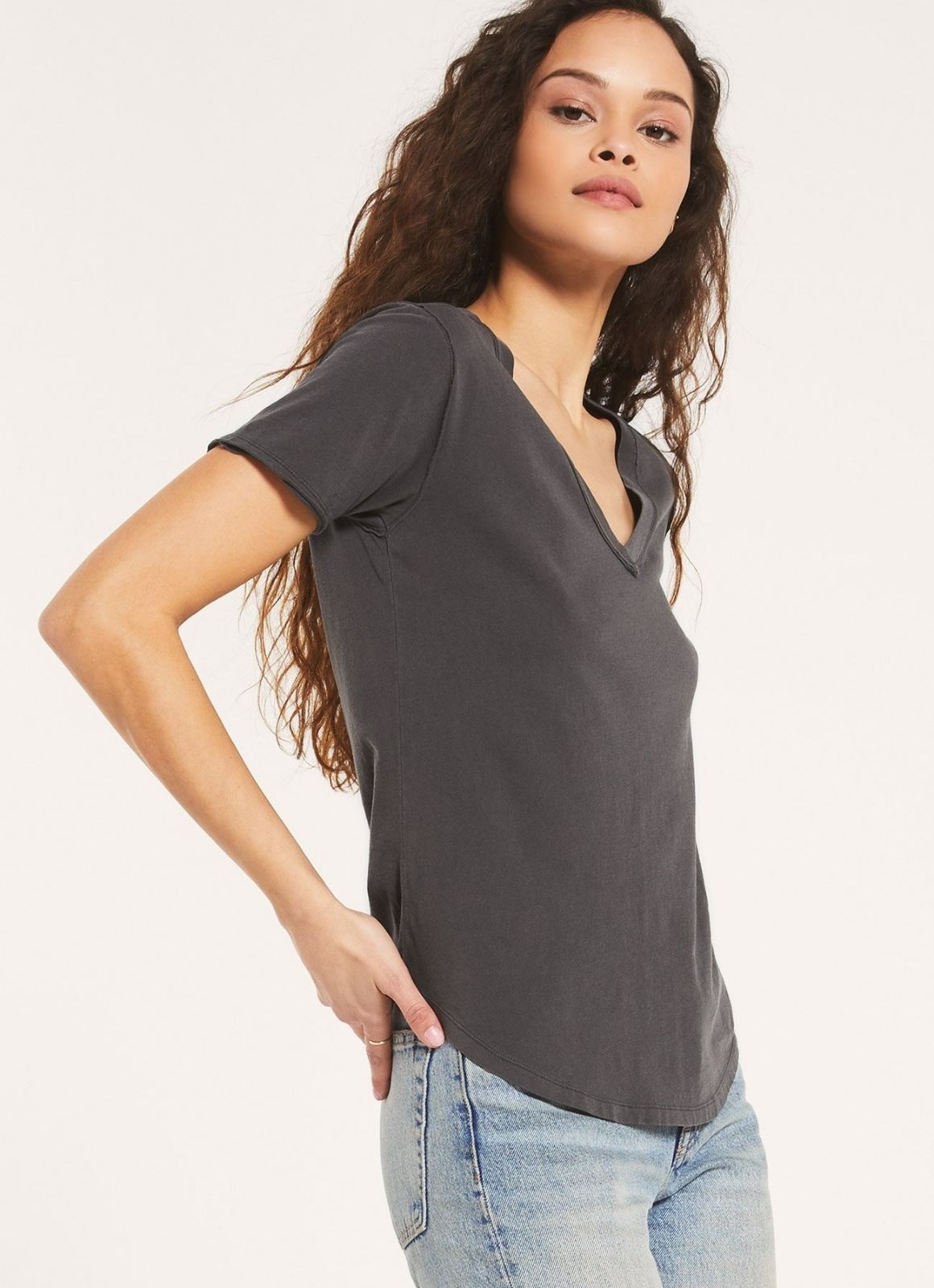 Z Supply - Organic Cotton V Neck Tee Washed Grey