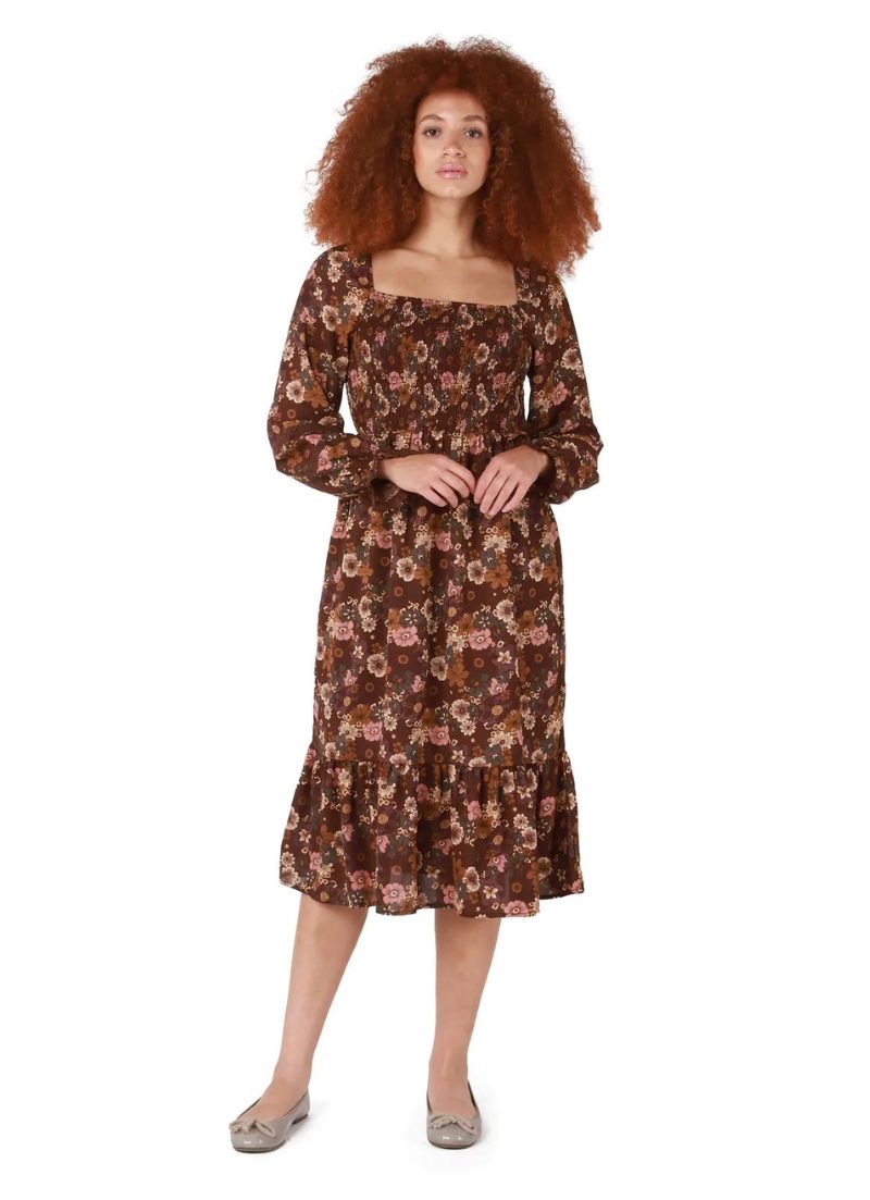 Clarabelle - Robe midi smockée à bordure en dentelle