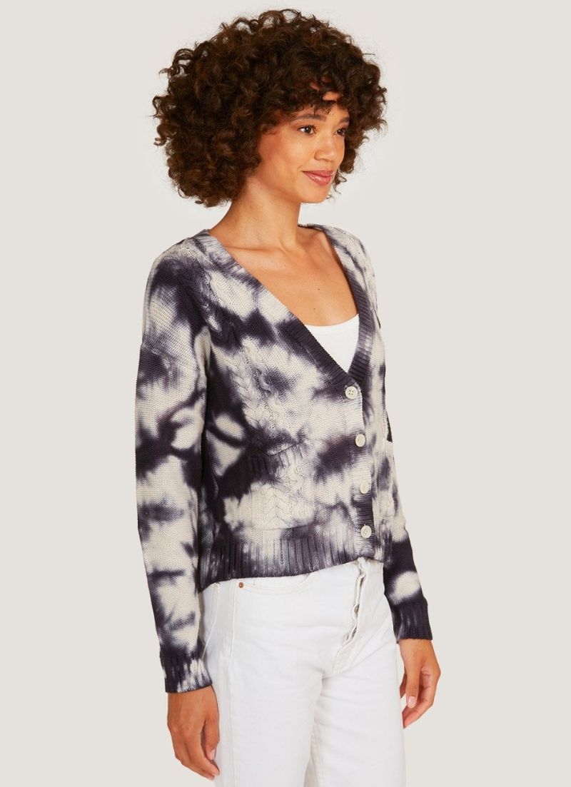 Cachemire d'automne - Cardigan col en V torsadé tie-dye