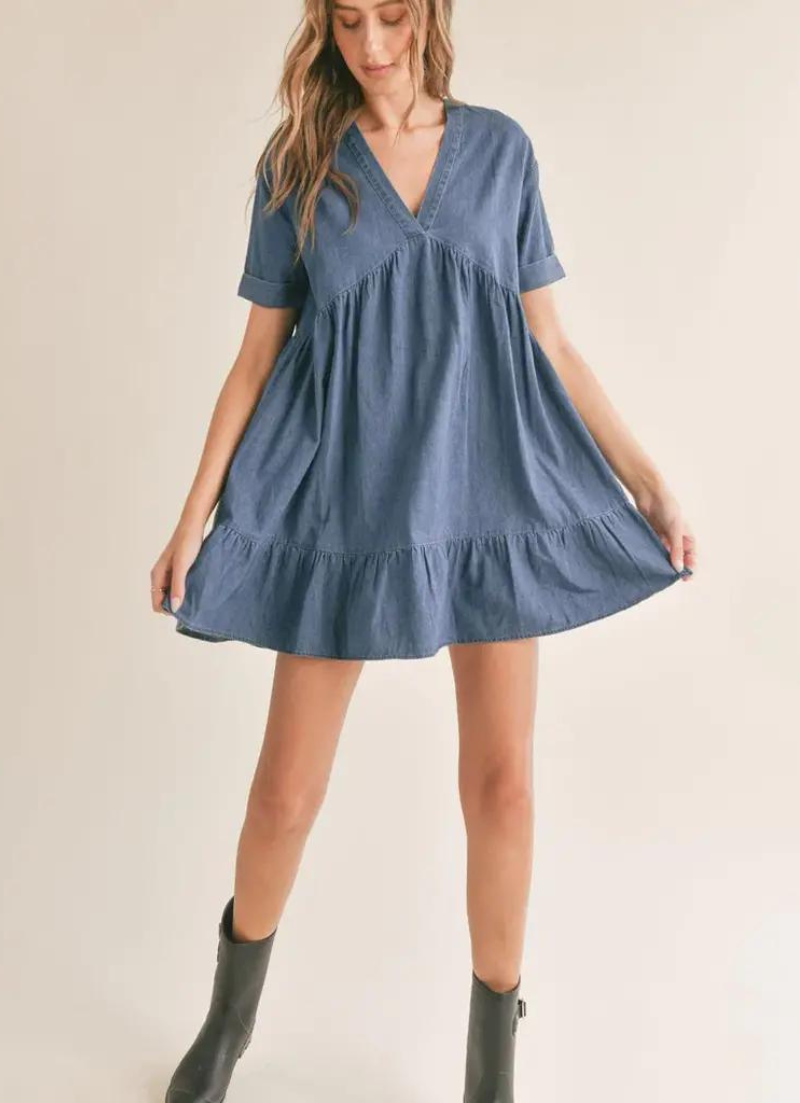 Conversations Chambray Babydoll Dress - Indigo Bay