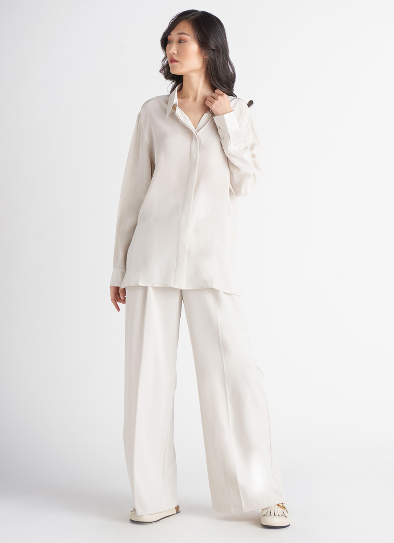 Hidden Placket Button Front Blouse