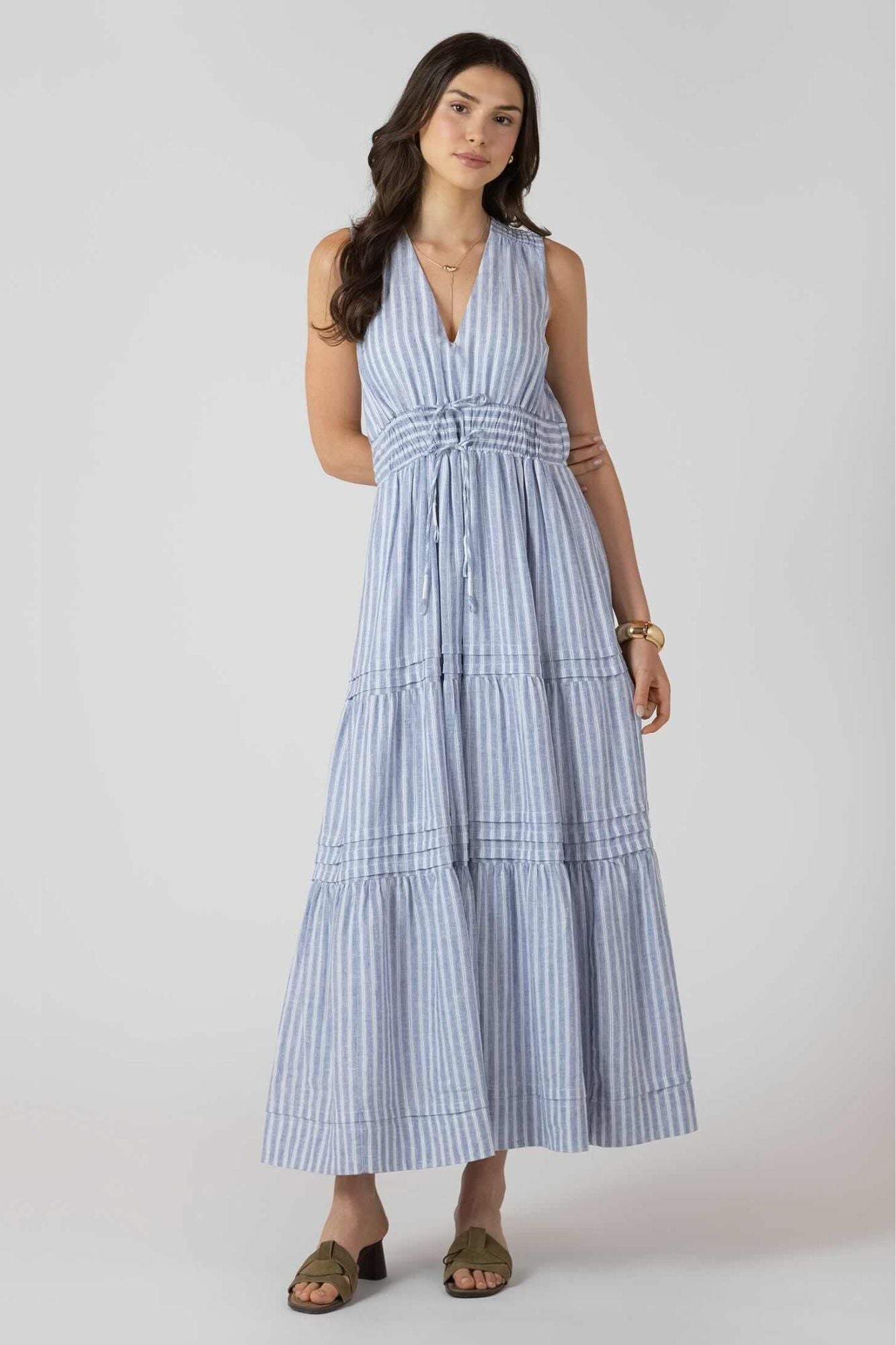 Pleat Detail Smocked Waist Dress