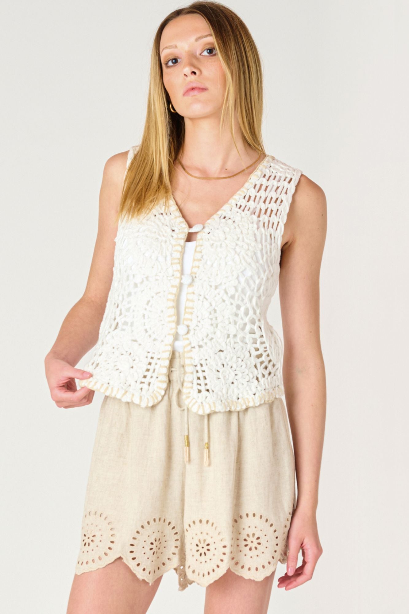 Button Front Crochet Vest
