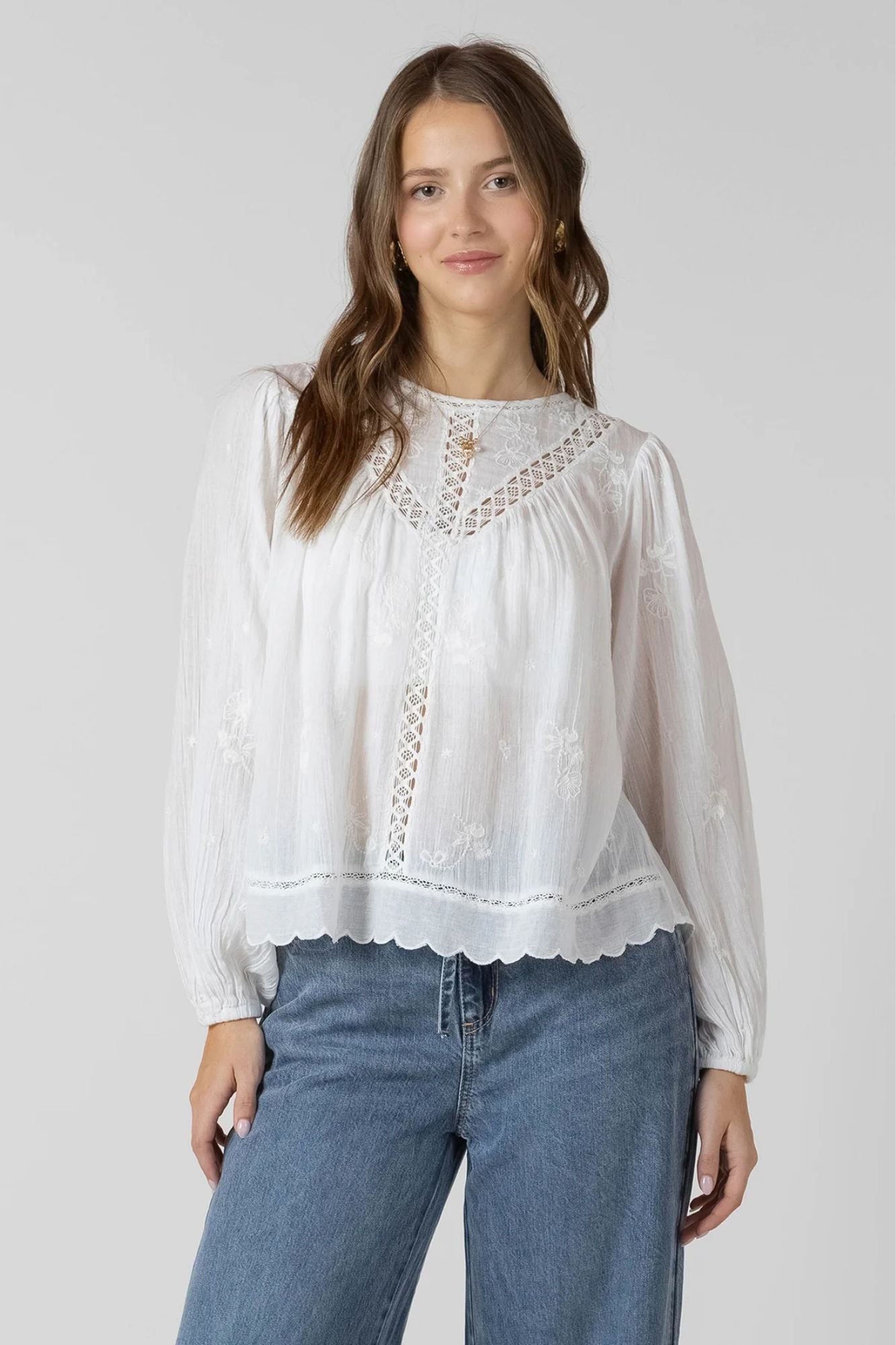 Crochet Detail Embroidered Blouse