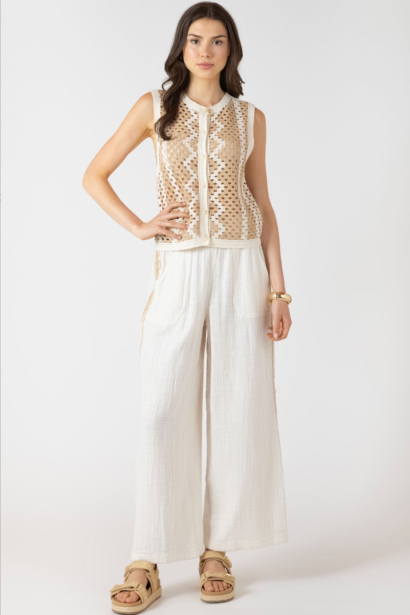 Button Back Open Work Sweater