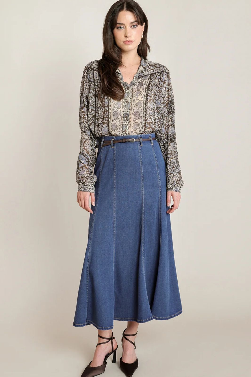 Belted Denim Skirt