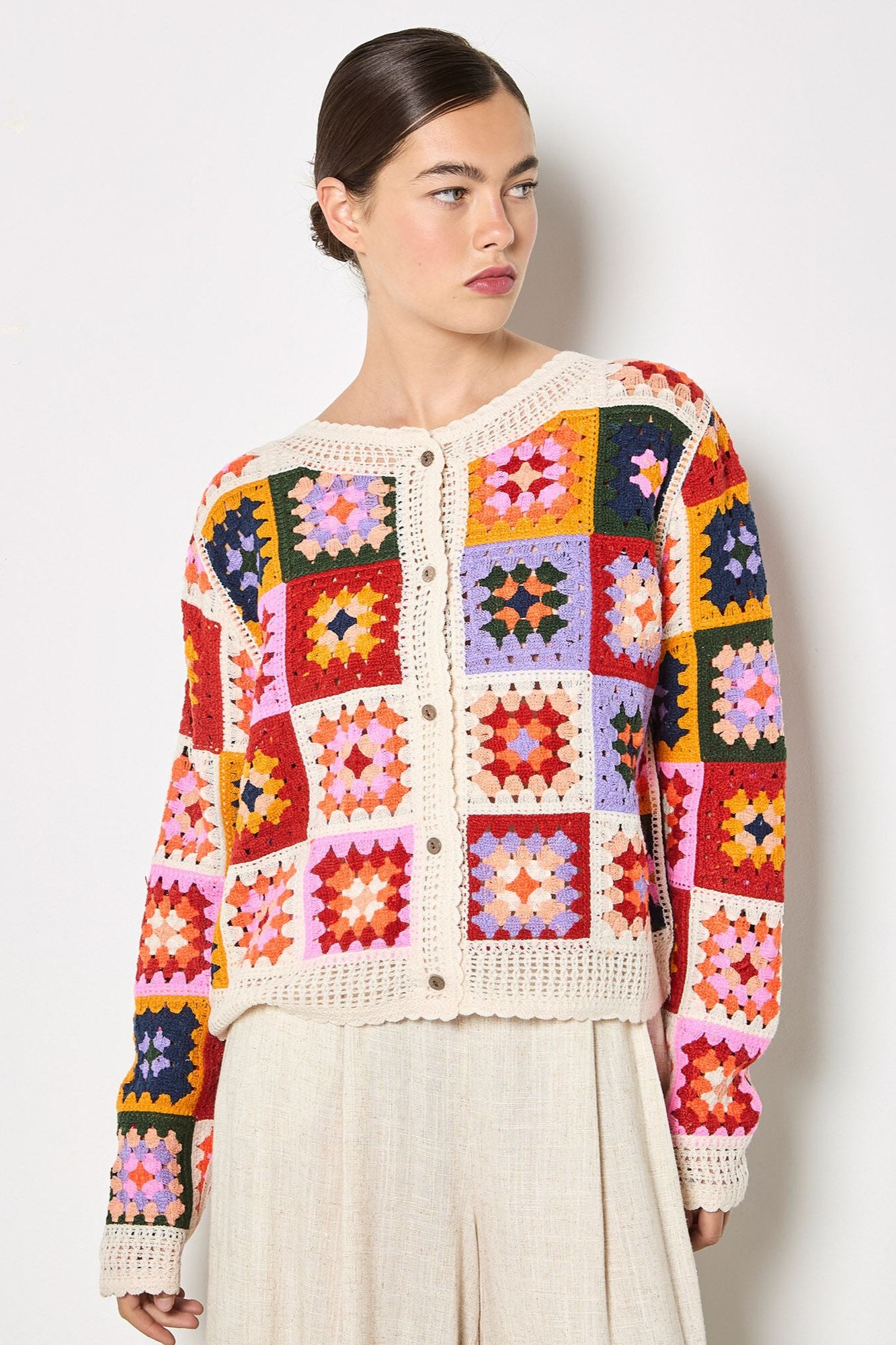 Bright Crochet Squares Cardigan