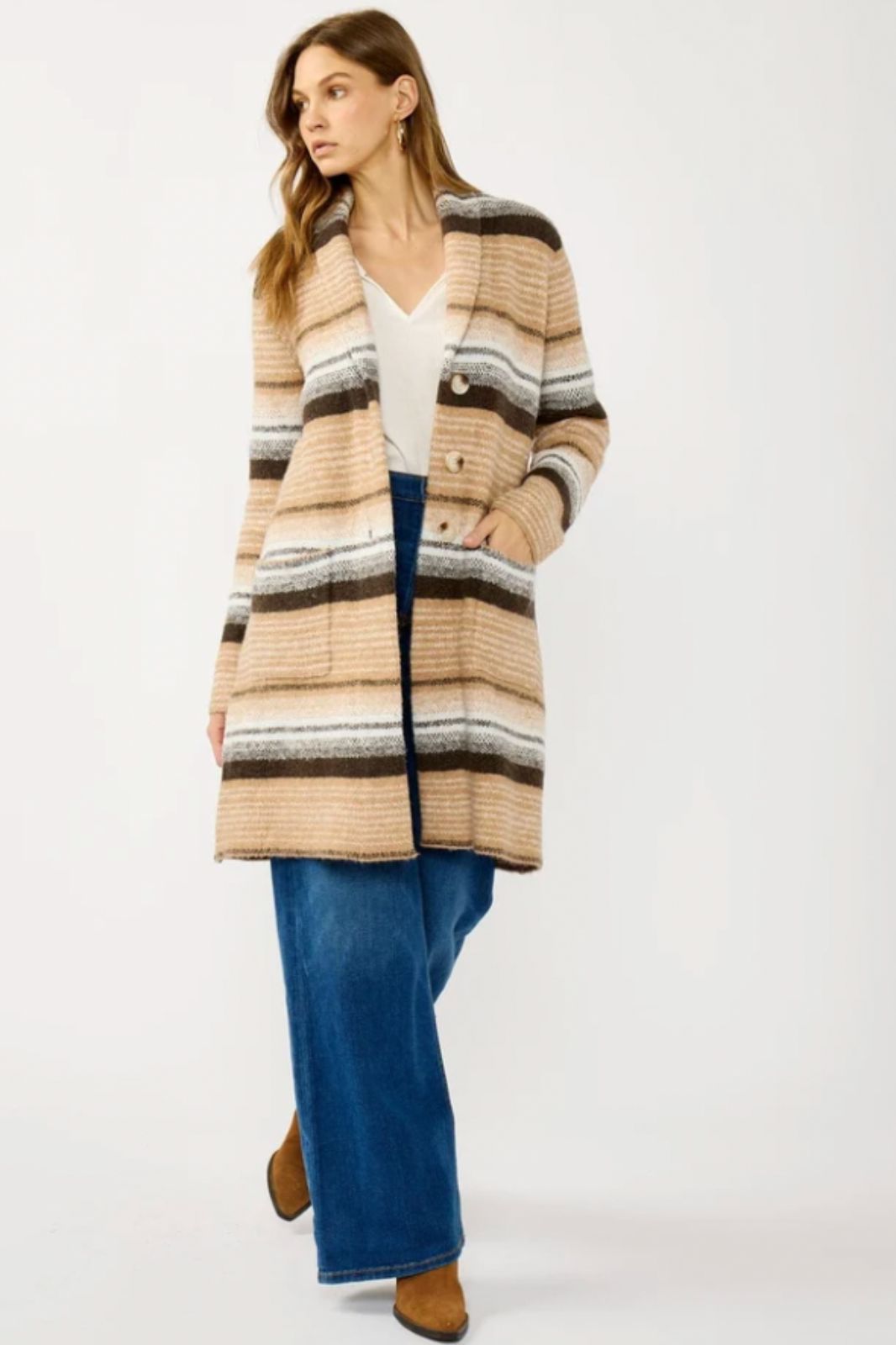 Stripe Coatigan With Pockets