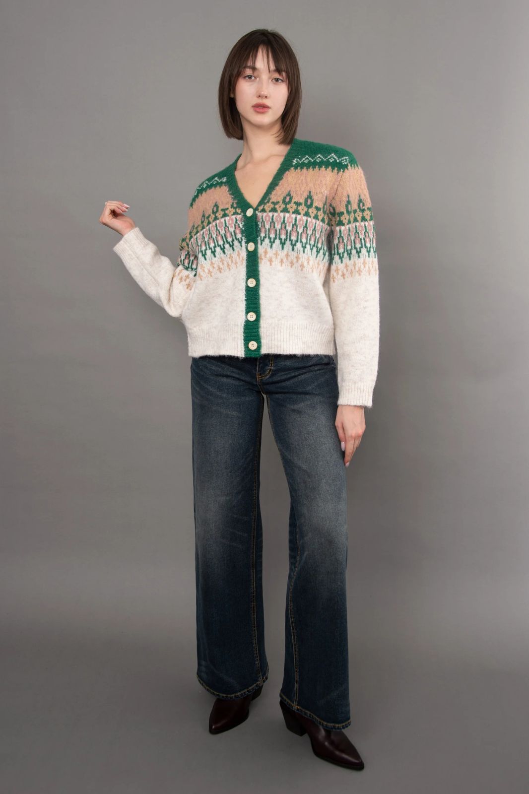 V-Neck Jacquard Cardigan