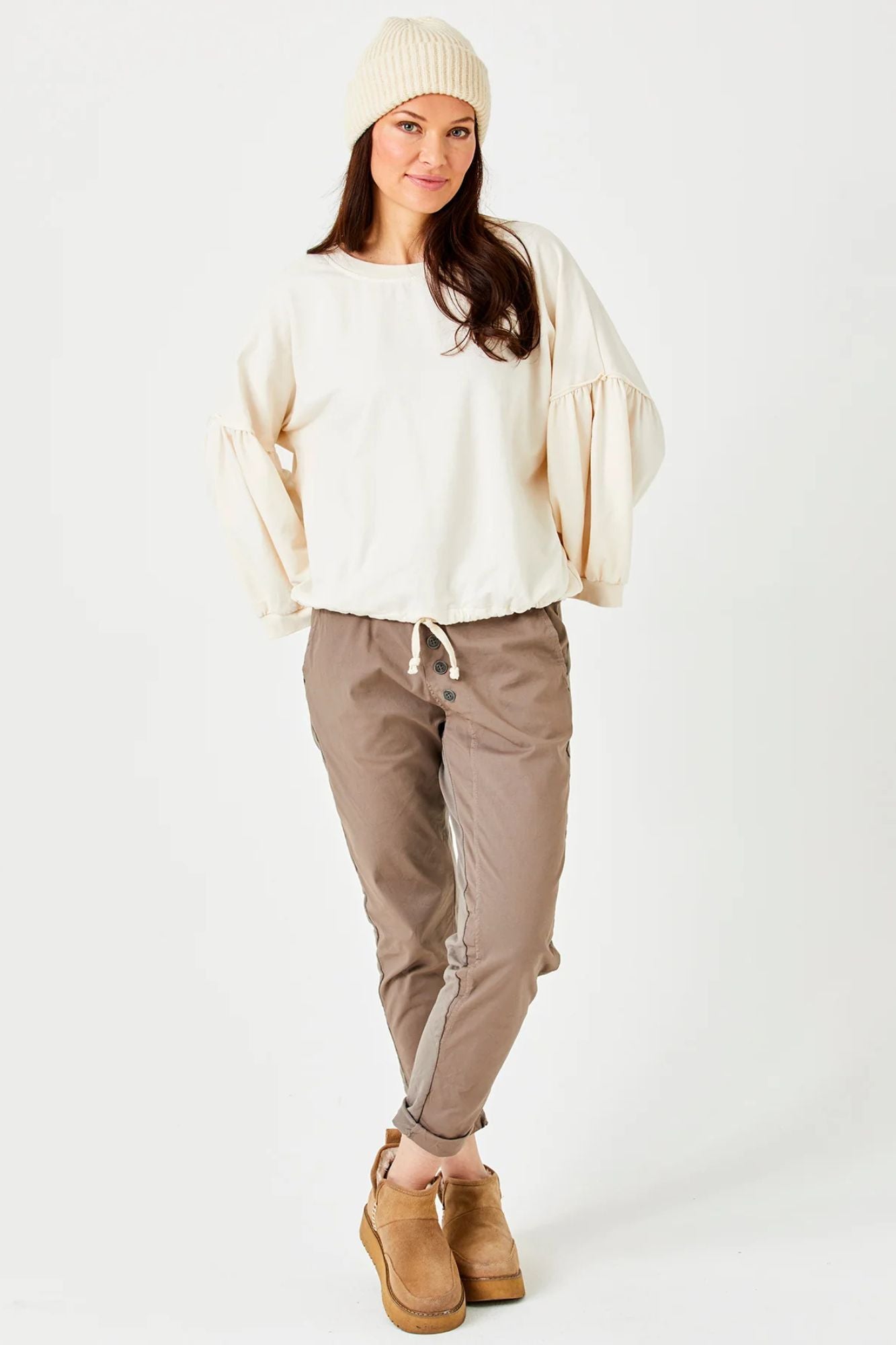Becca Diagonal Button Joggers