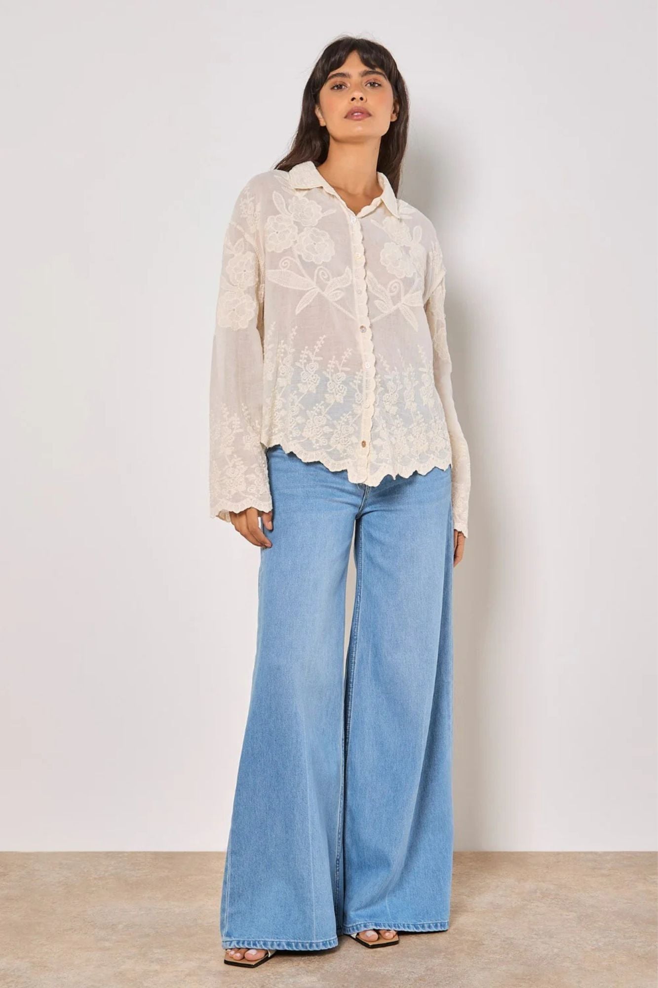 Embroidered Scallop Hem Shirt