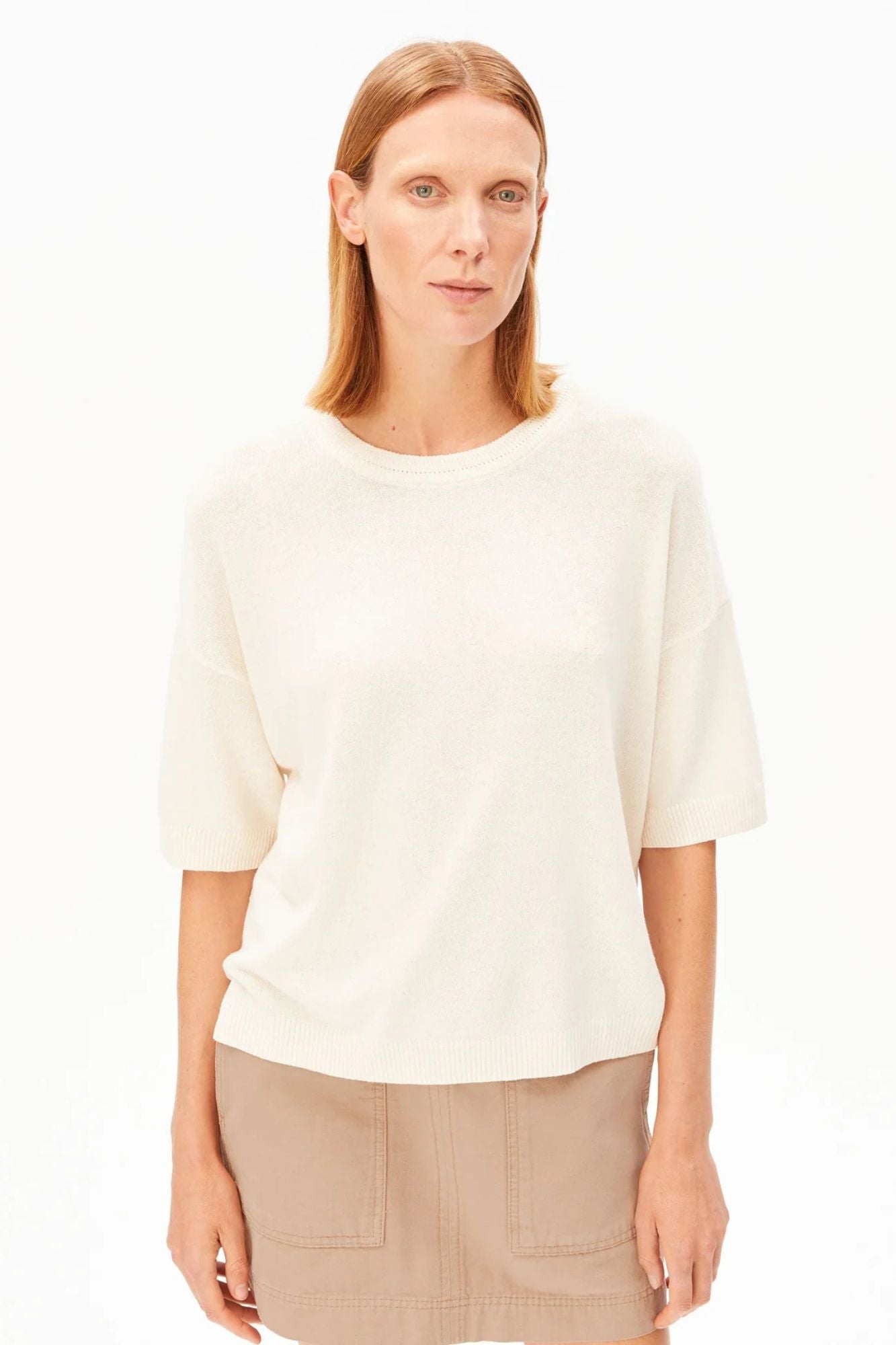 Short Sleeve Linen Blend Knit Sweater