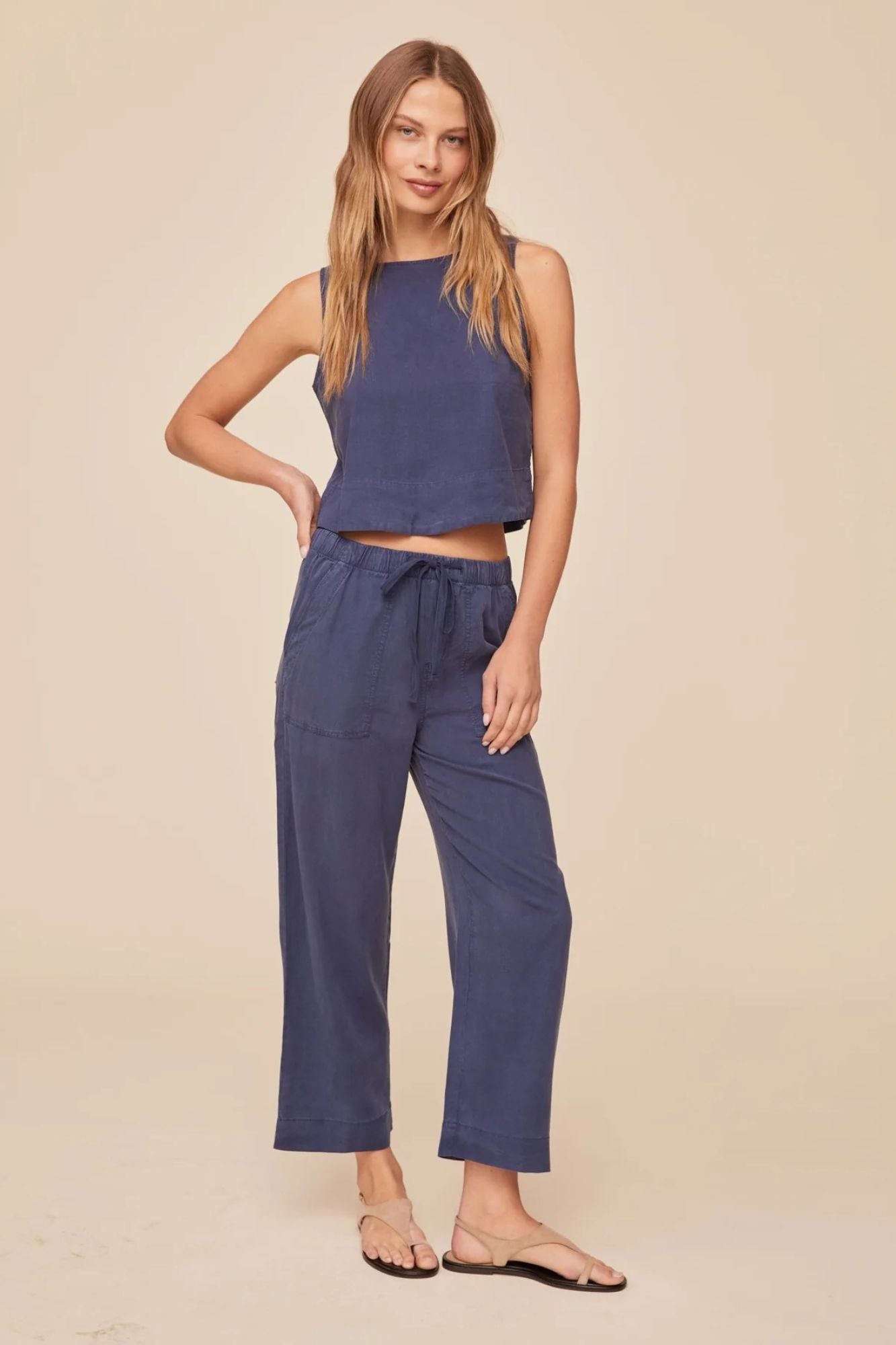 Sleeveless Boat Neck Split Back Top