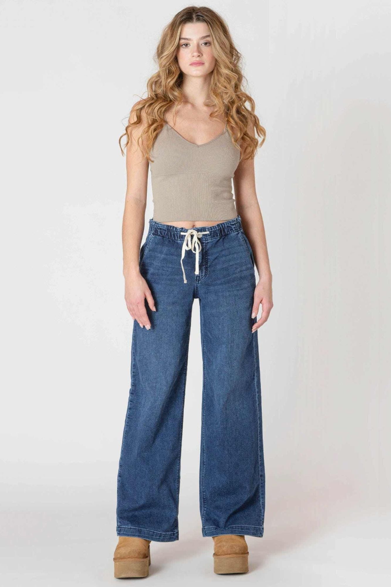 Wide Leg Knit Denimi Pant