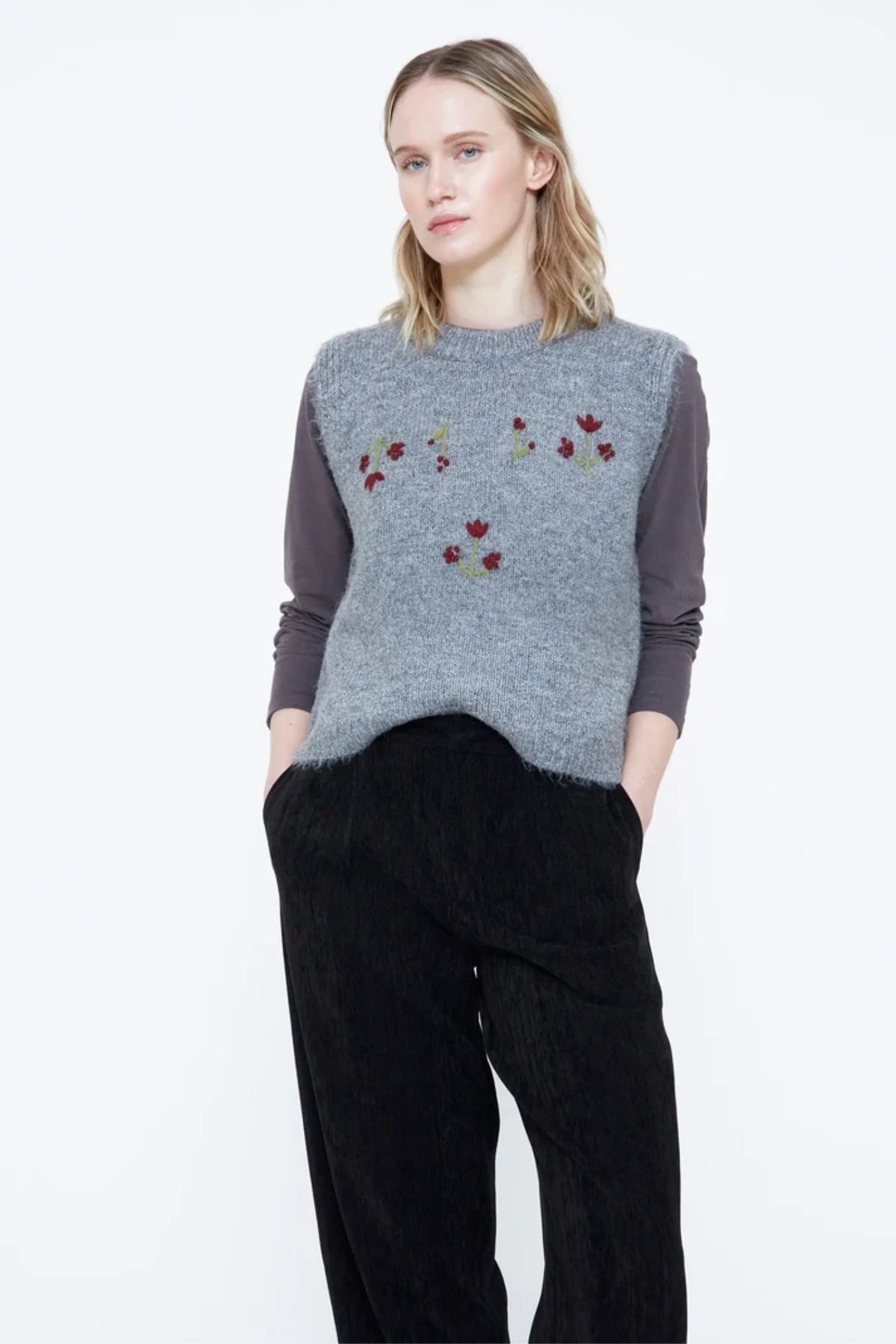 Red Flower Embroidery Vest