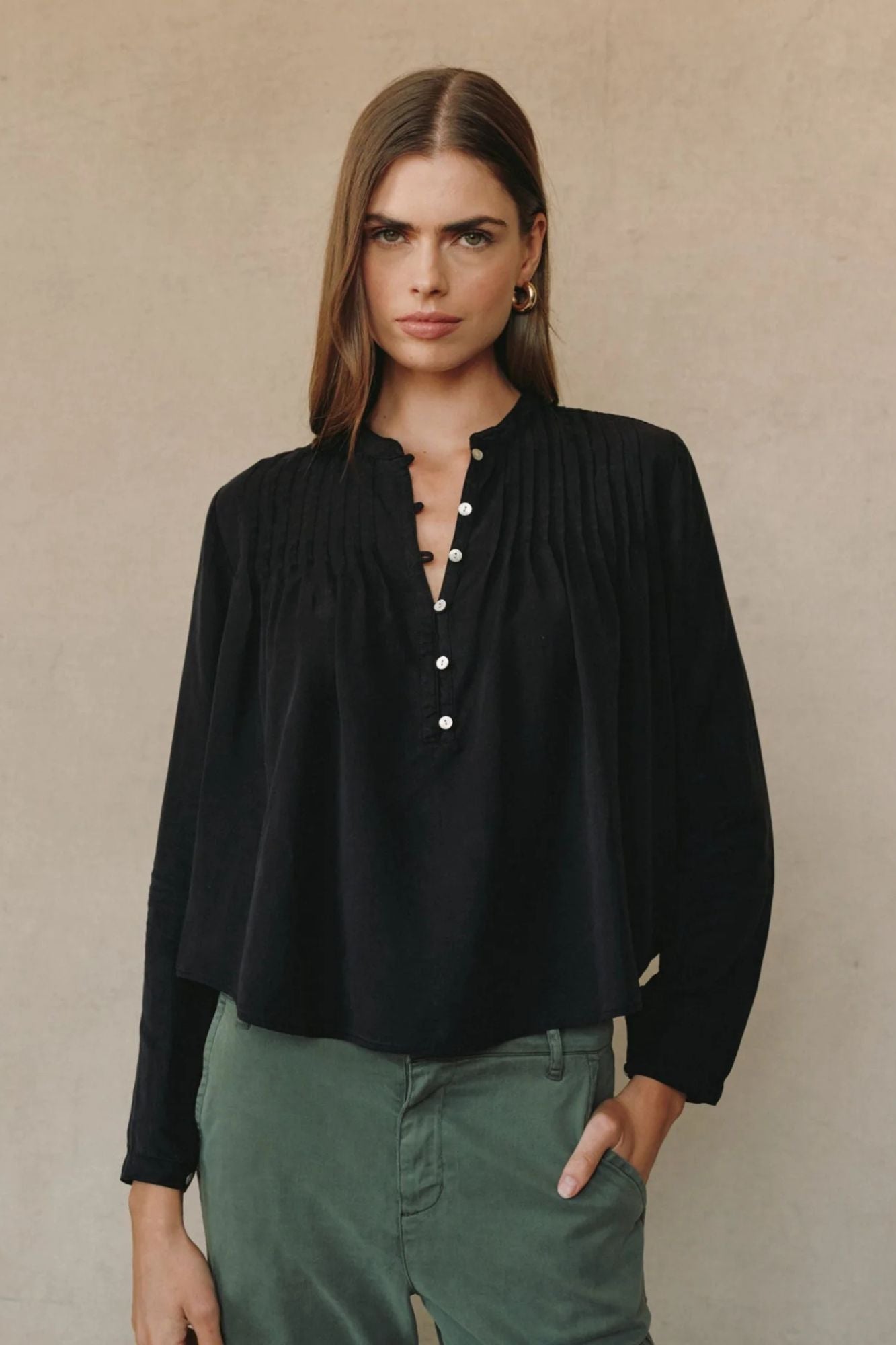 Long Sleeve Pintuck Pullover