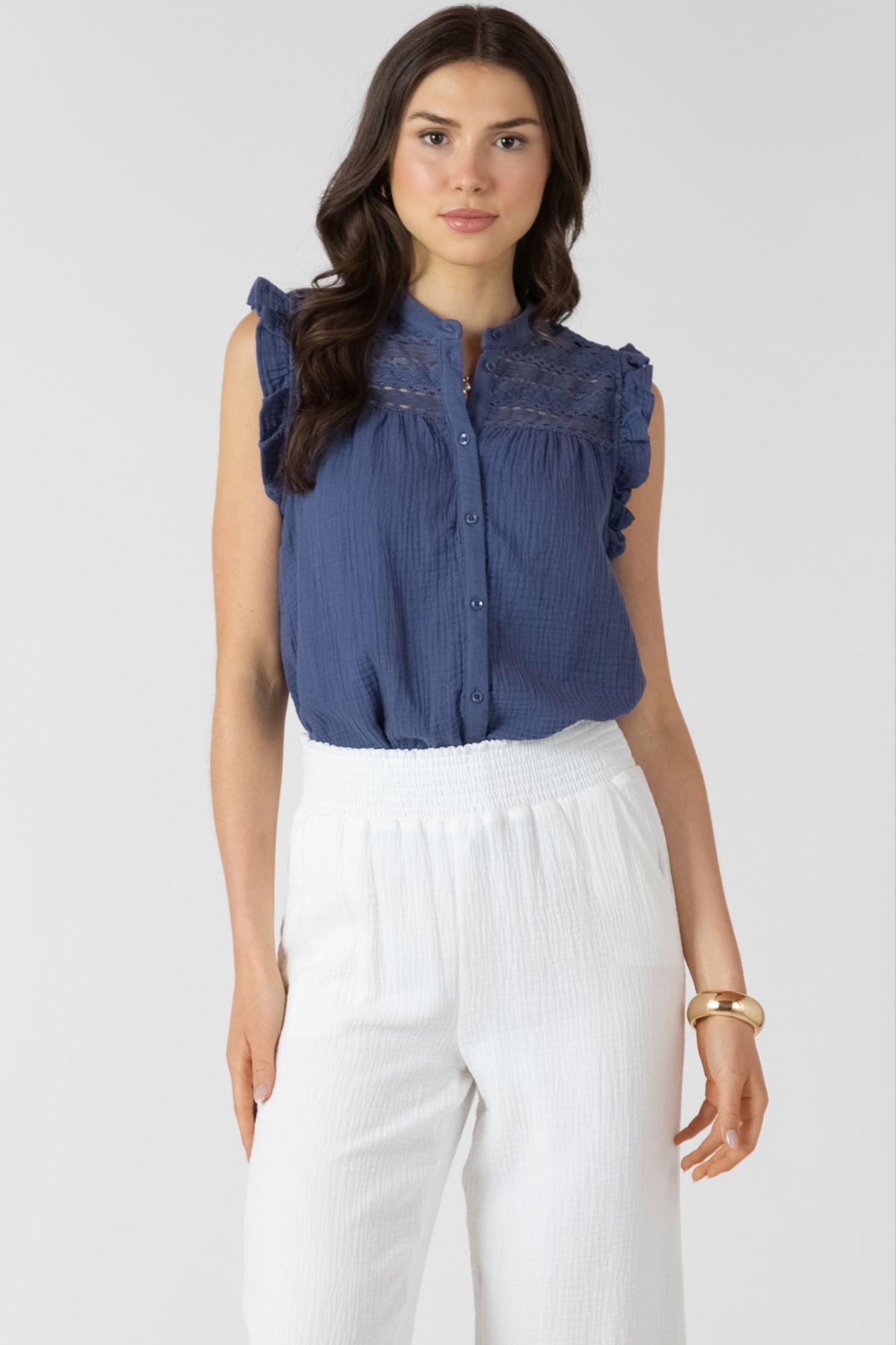 Lace Button Front Blouse