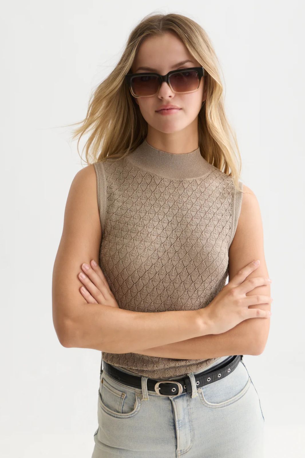 Pointelle Metallic Knitted Vest