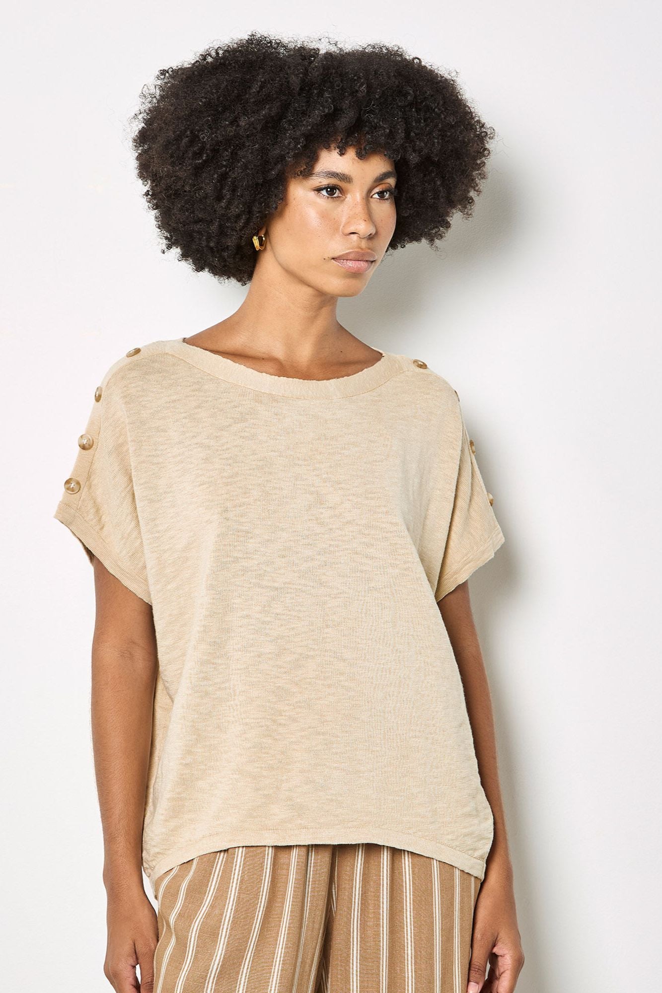 Button Detail Boat Neck Tee
