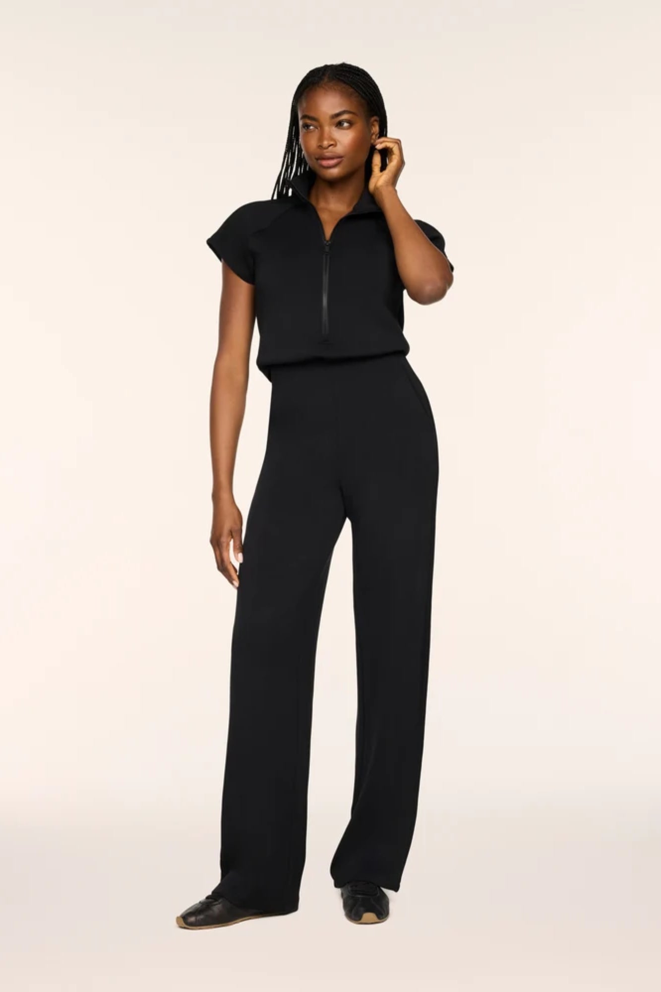 Pintuck Half Zip Jumpsuit