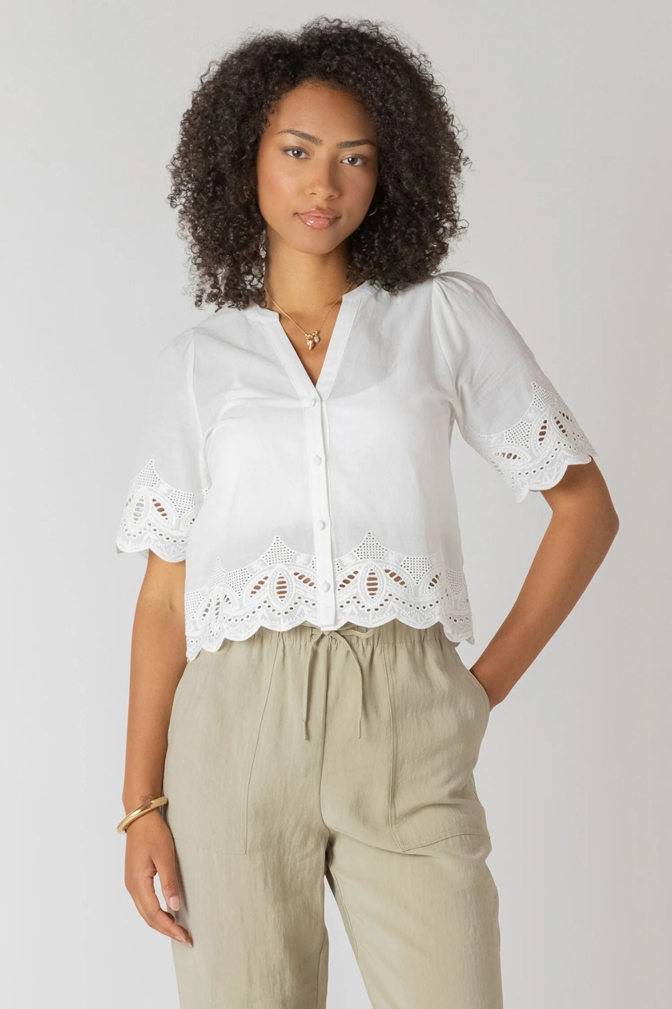 Eyelet Trim Blouse