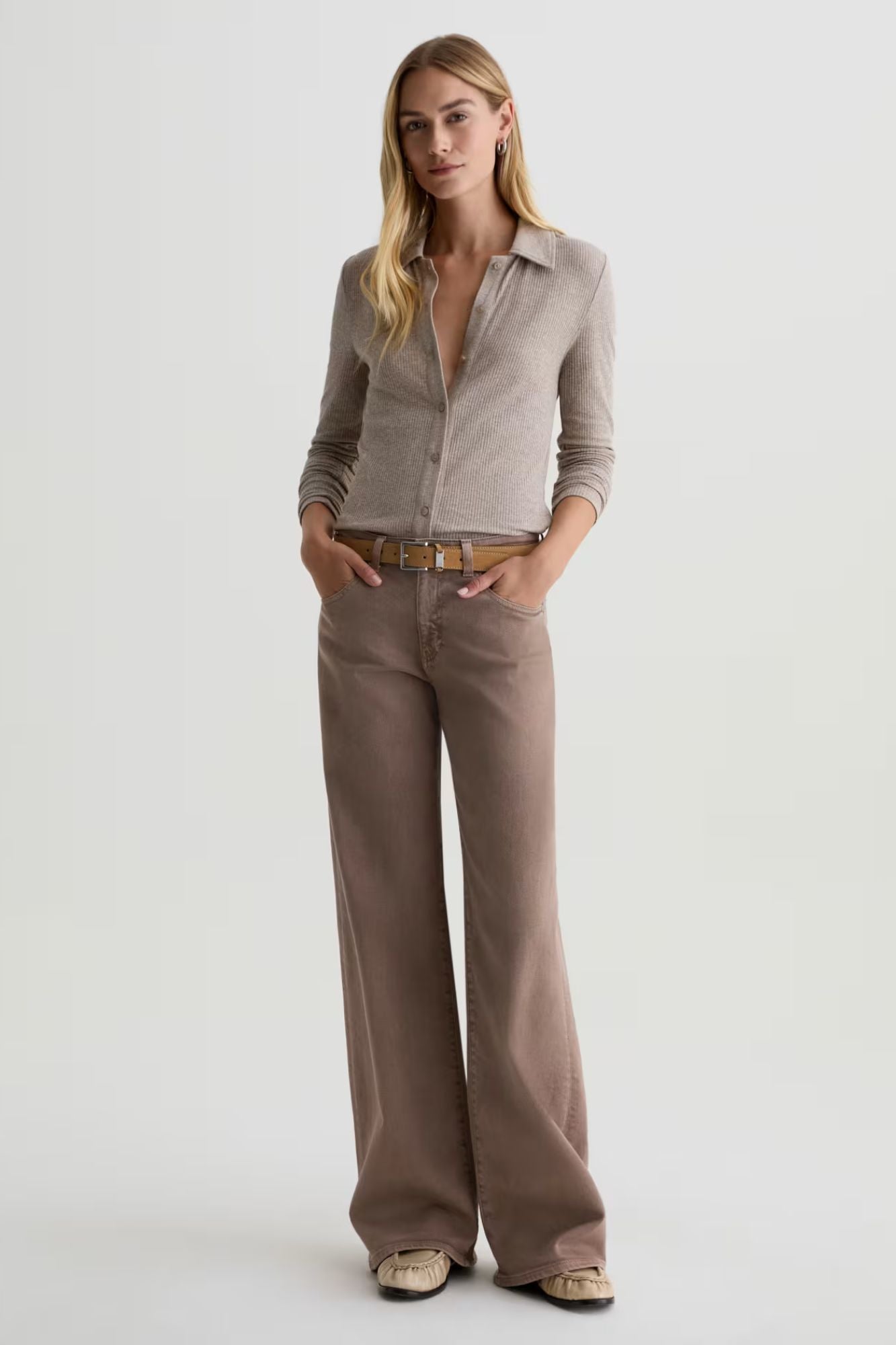 Adria Low-Rise Wide Leg Sulfur Taupe Grey