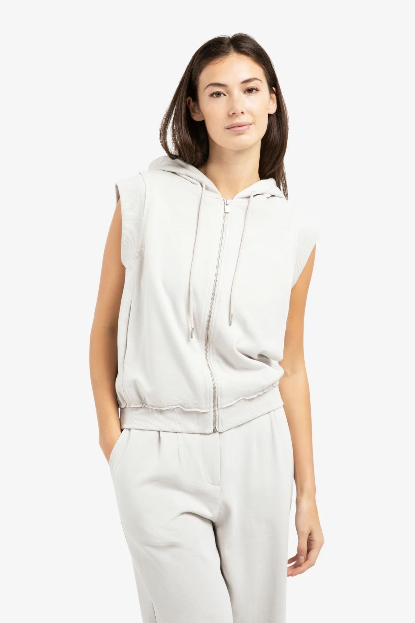Sleeveless Hoodie with Cords