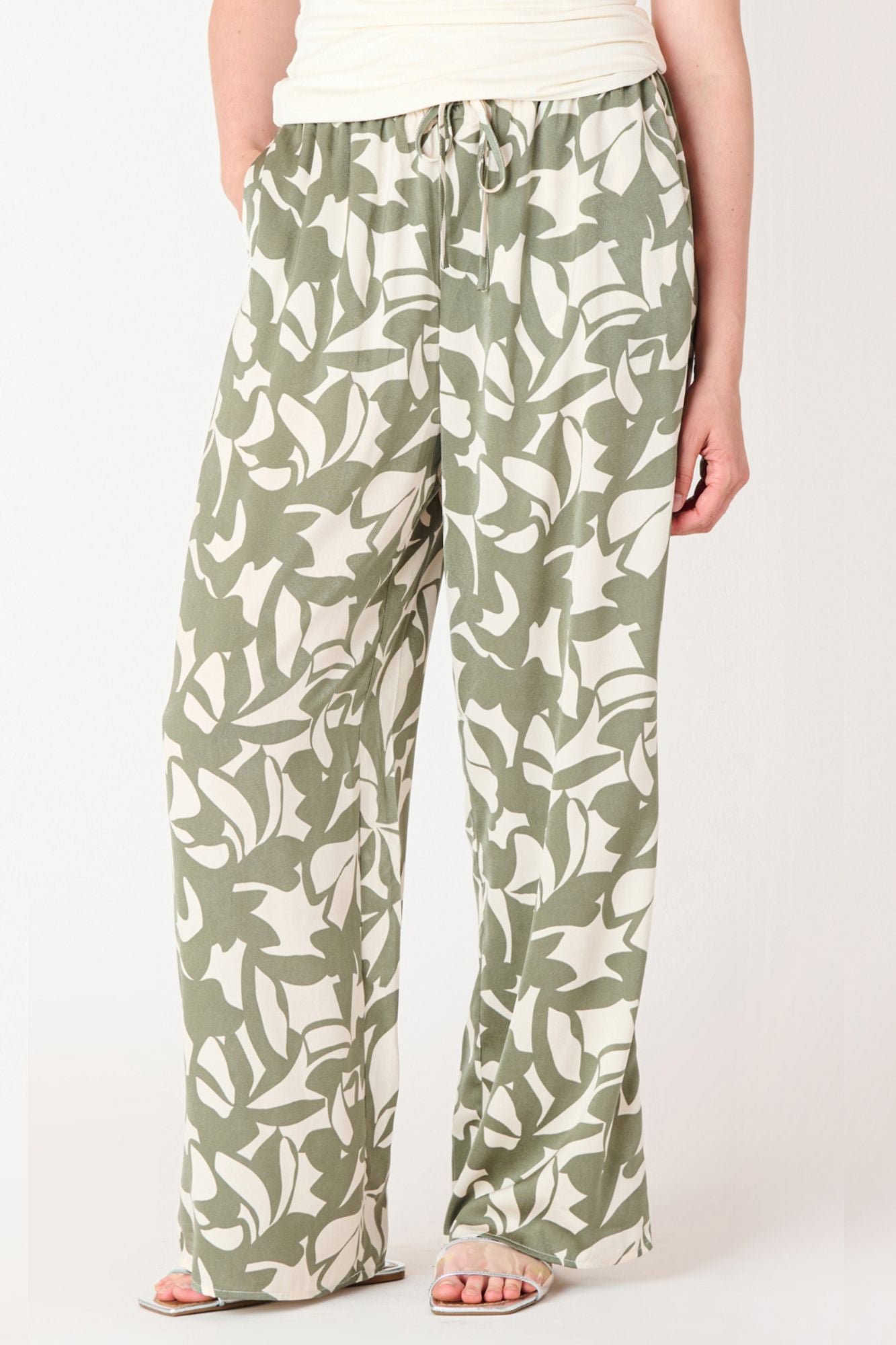 High Waist Wide Leg Satin Pant