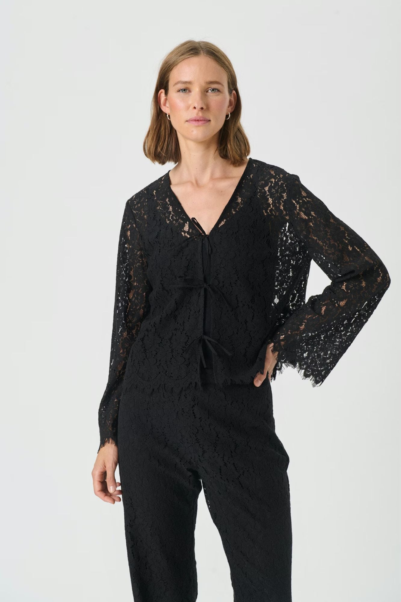 Vickie Lace Tie Front Cardigan