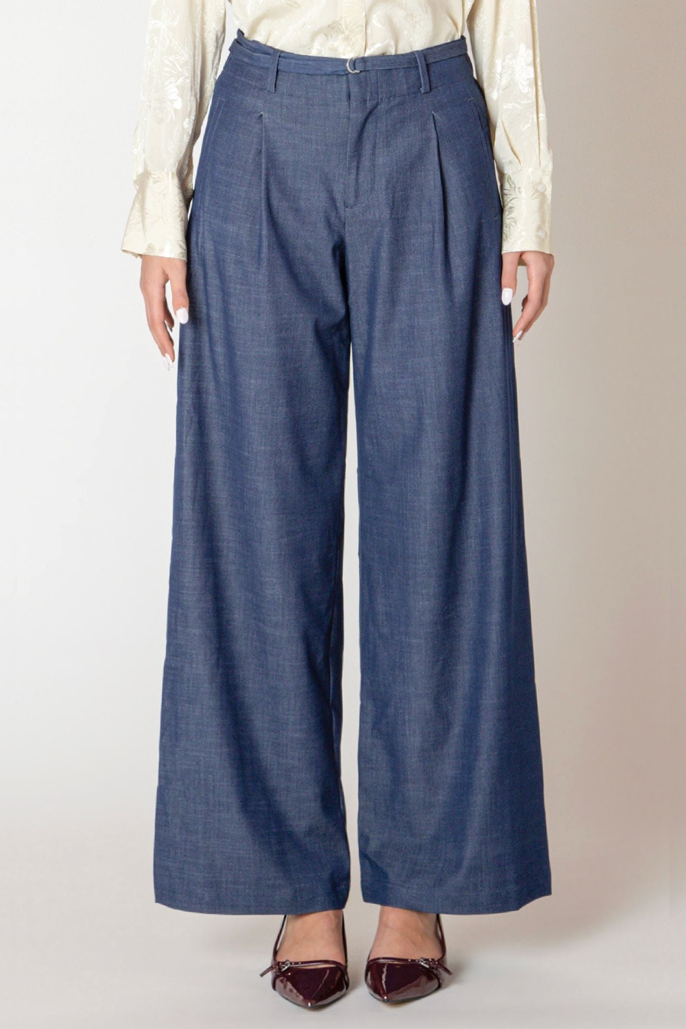 Belted Denim Effect Pant