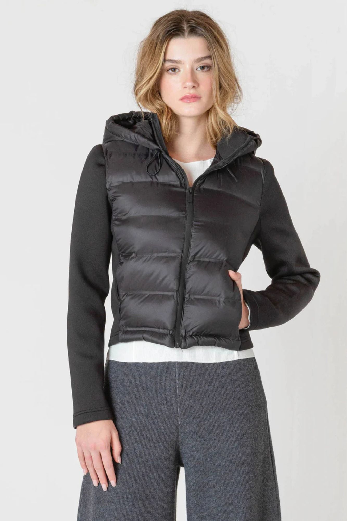 Mixed Fabric Puffer Jacket
