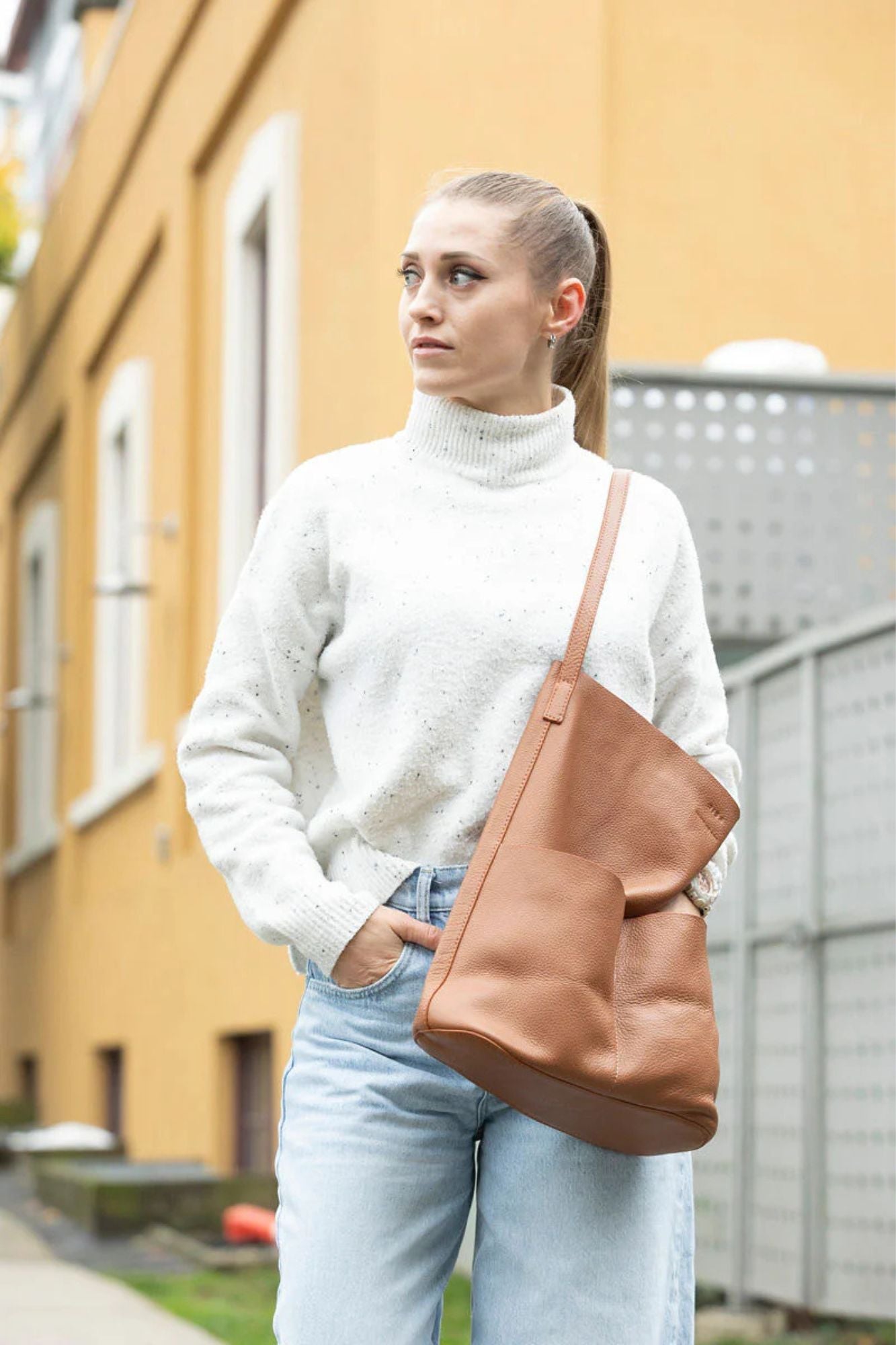Lila Leather Pocket Tote