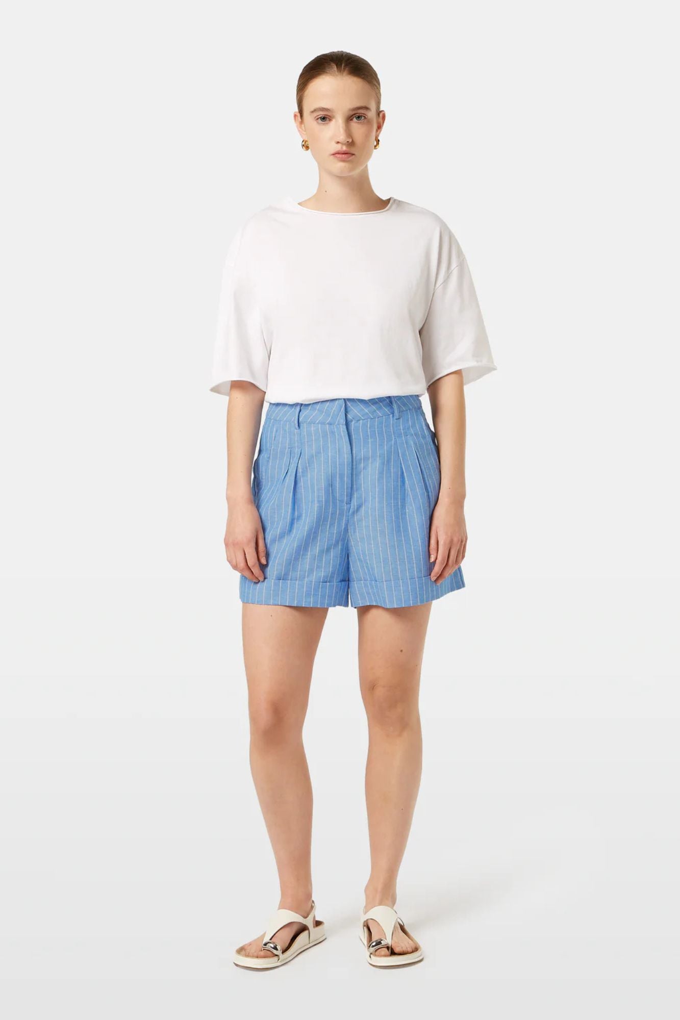 High Rise Linen Printed Shorts