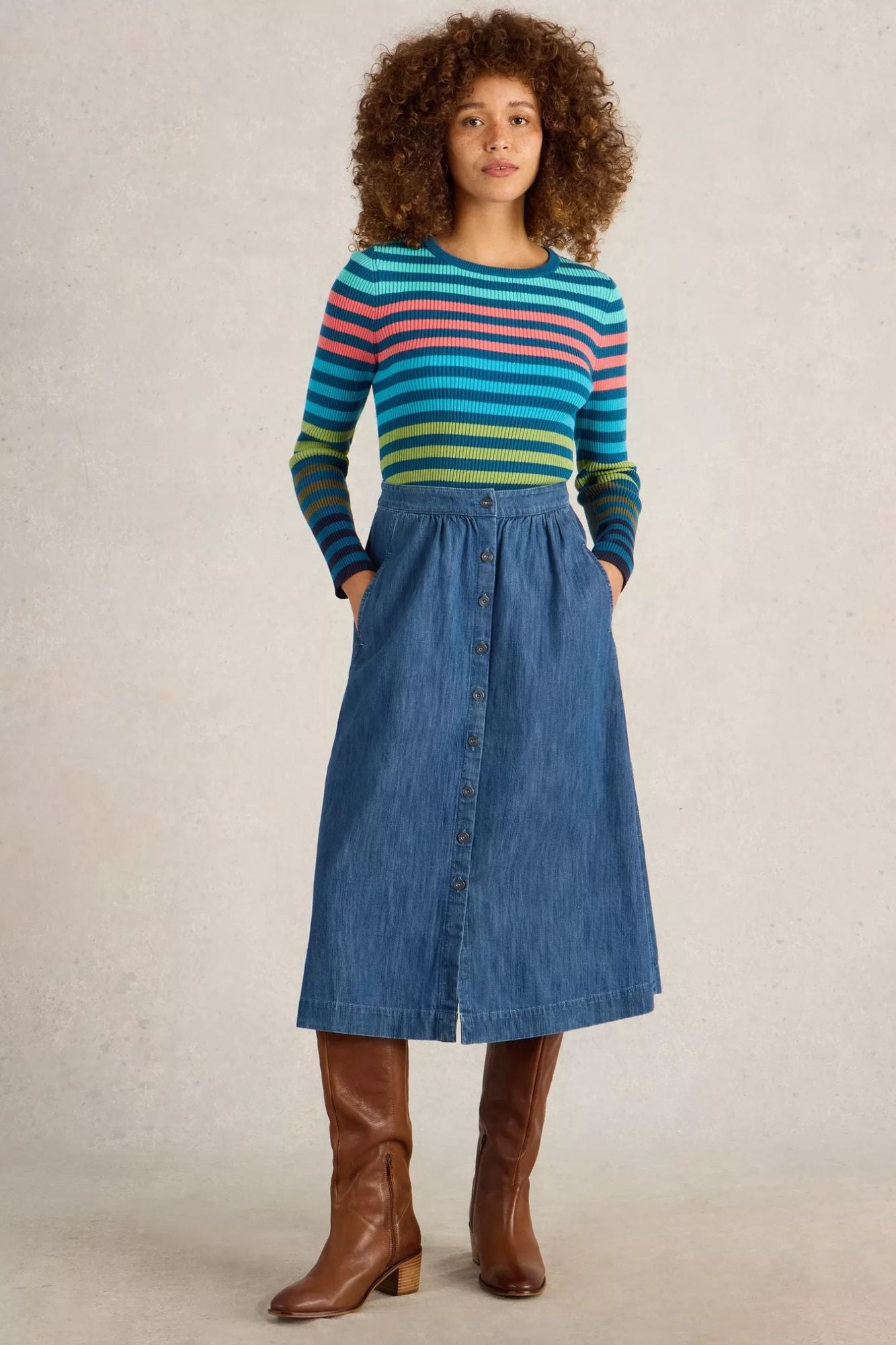 Heather Denim Midi Skirt