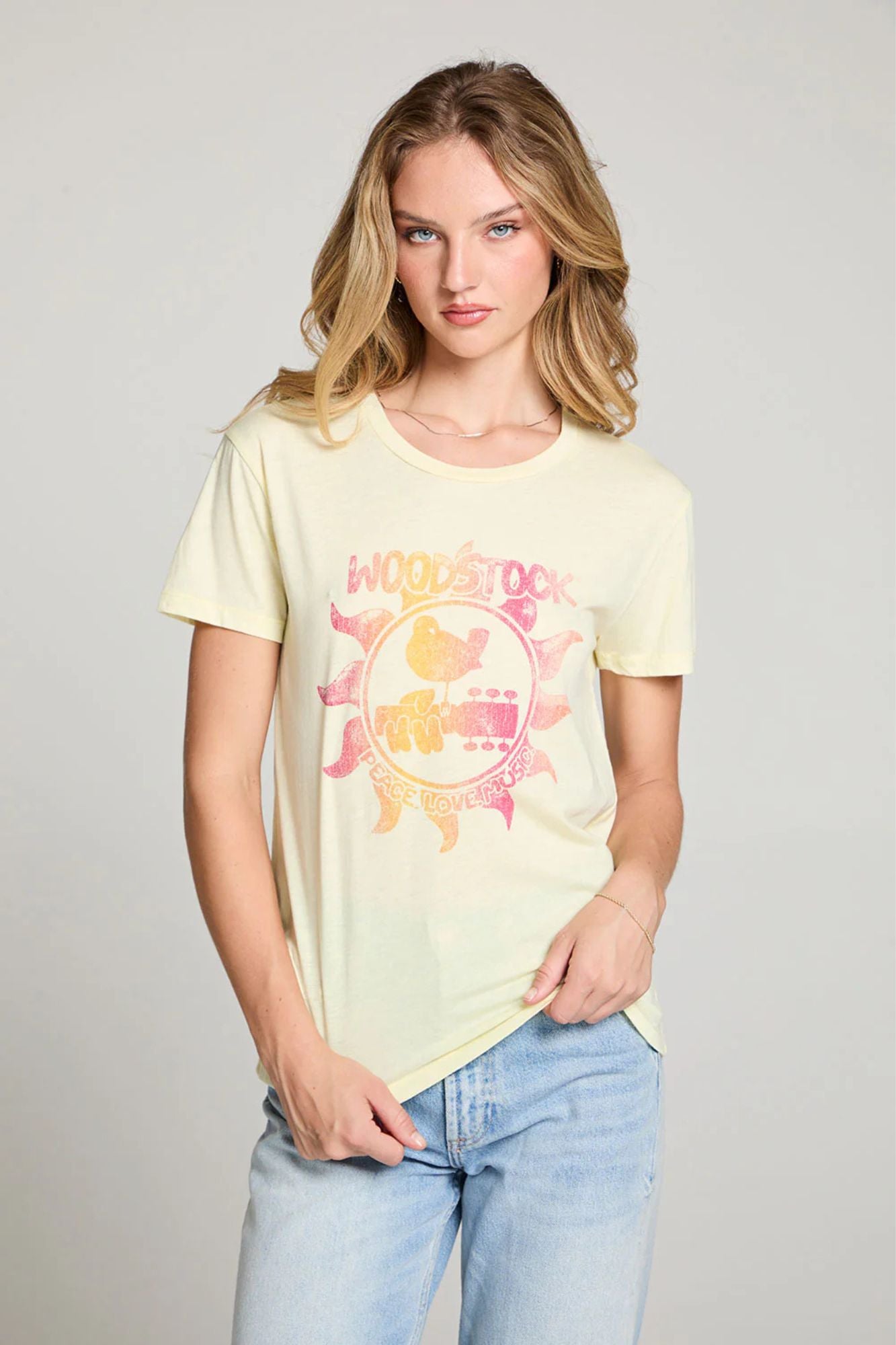 Woodstock Peace Love Music Poster Crew Neck Tee
